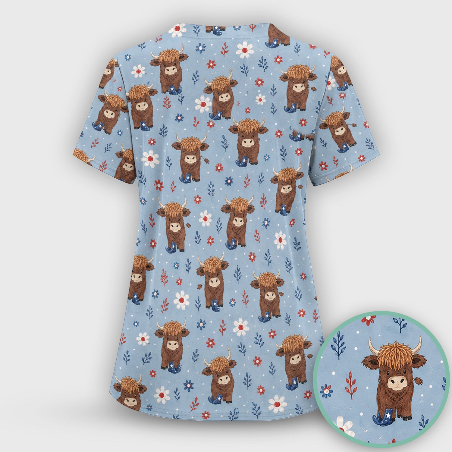 Floral Cowboy Boots Pattern Scrub Top, Comfortable Scrubs for Nurses