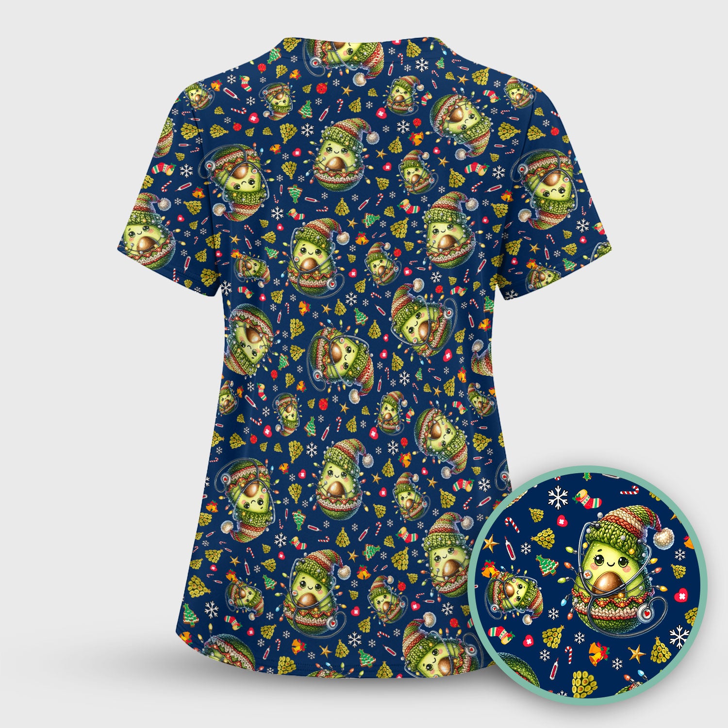Avocado Scrub Top for Nurse - Funny Christmas Nursing Shirt - Cute Holiday Medical Uniform for Women RN LPN CNA