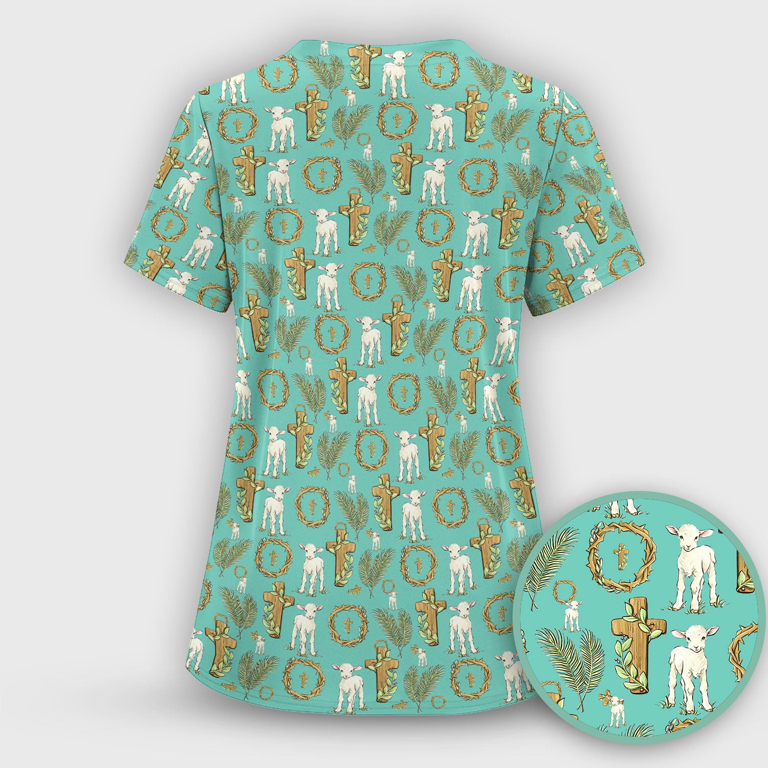 Faith Lamb Cross Pattern Scrub Top, Comfortable Scrubs for Nurses