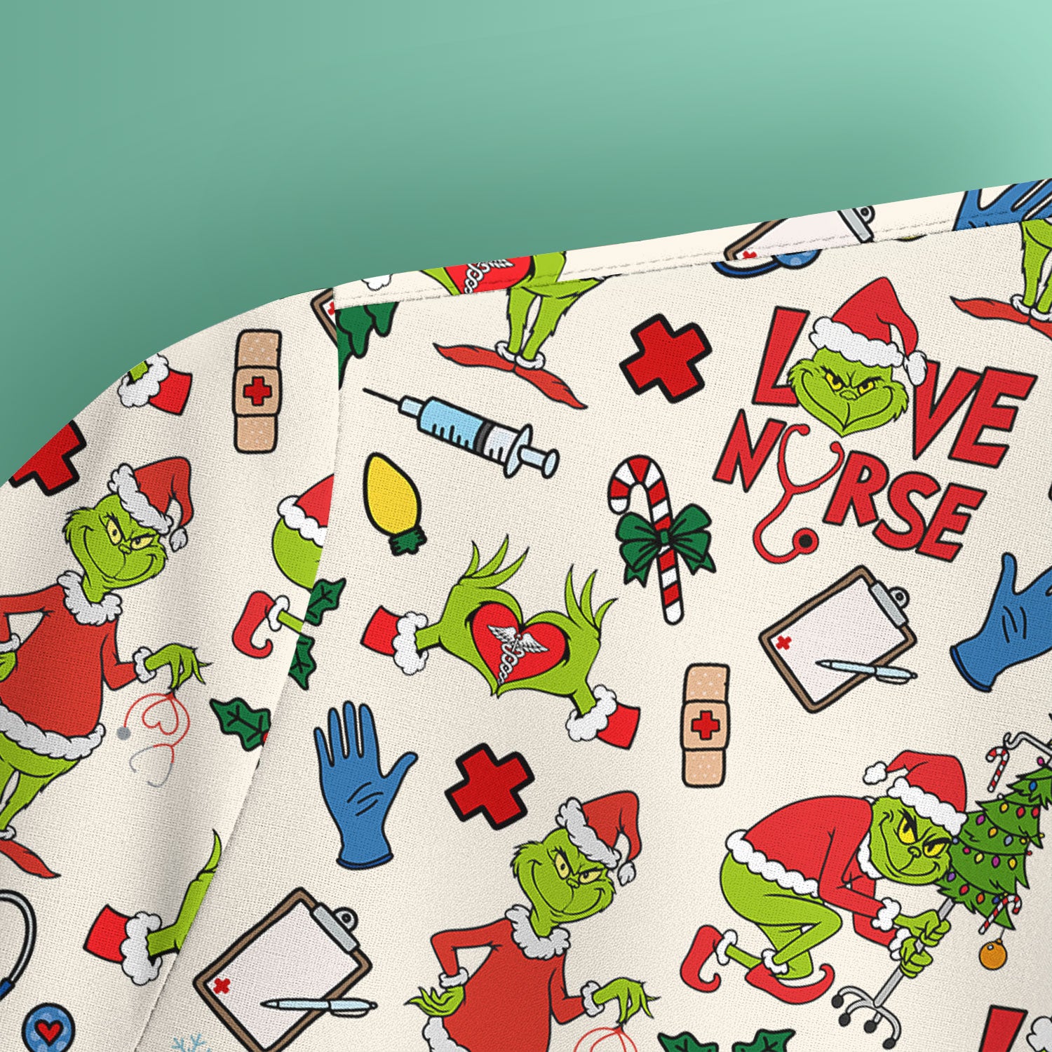 Grinch Nurse Scrub Shirt Multi Colors - Love Nurse Christmas Scrub Top - Funny Holiday Nursing Workwear with Pockets