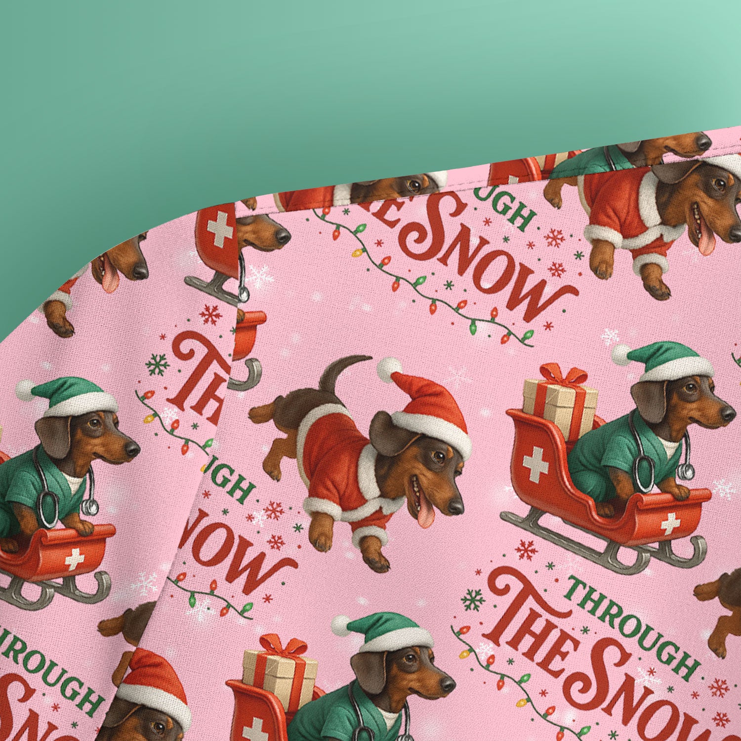Dachshund Christmas Scrub Top, Cute Dog Nurse Scrub Shirt, Through The Snow Pattern Nursing Uniform