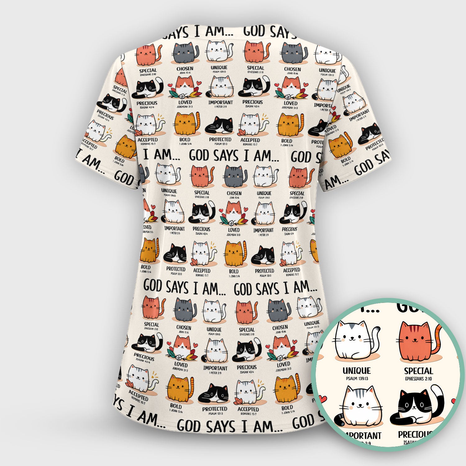 Cute Christian Cat God Says I Am Scrub Top, Comfortable Scrubs for Nurses