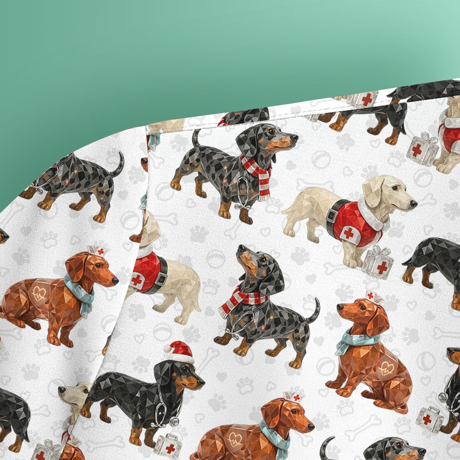 Funny Dachshund Christmas Dog Nurse Scrub Top, Holiday Puppy Medical Uniform Shirt For Nursing
