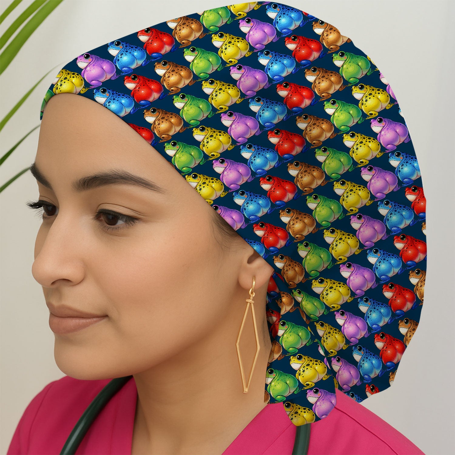 Funny Colorful Frogs Pattern Caps, Bouffant Scrub Caps for Women