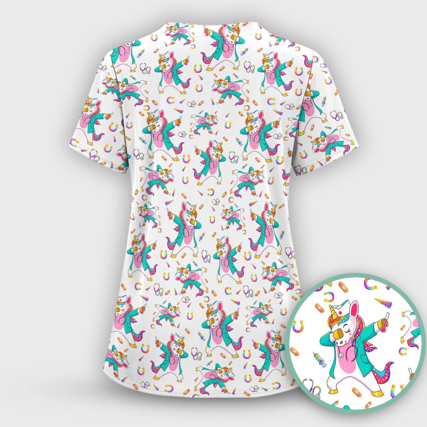 Cute Unicorn Nurse Dance Pattern Scrub Top, Breathable Fabrics Nursing Uniform