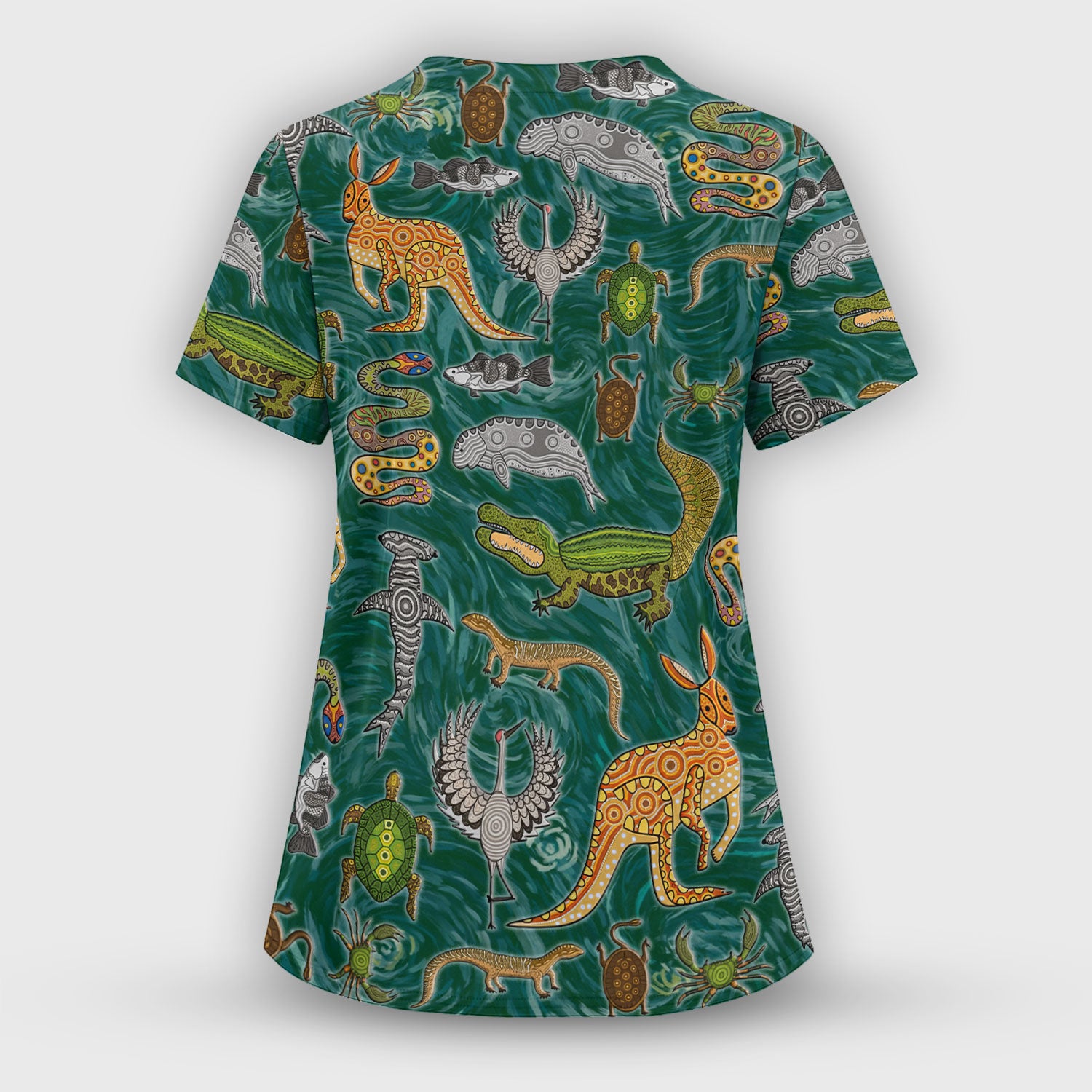 Crocodile Turtle Snake Animal Pattern Scrub Top, Comfortable Scrubs for Nurses