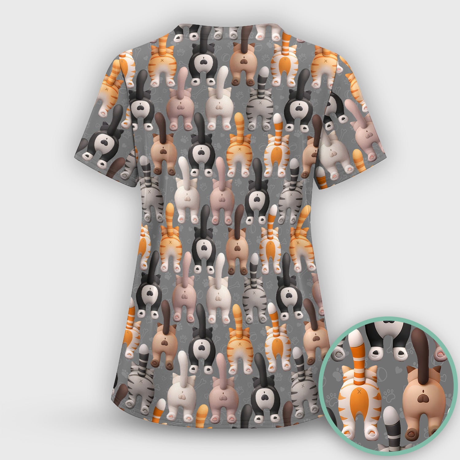 Funny Cat Butt Paw Print Pattern Scrub Set, Nurse Uniform Scrubs Set