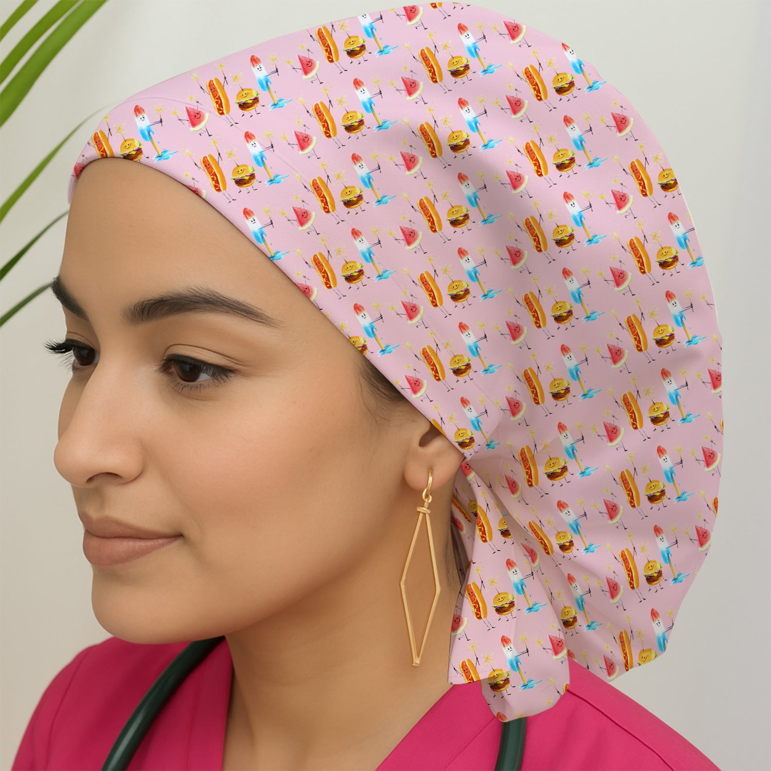 Funny Summer Food Icons Pattern Scrub Cap, Surgical Caps for Doctors