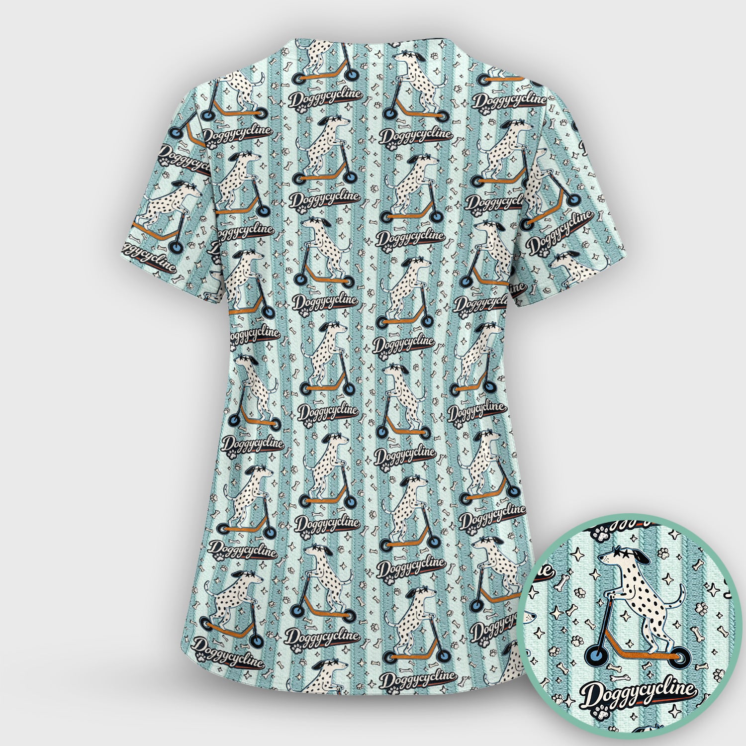 Veterinary Dalmatian Dog Pattern Scrub Set, Scrub Pants and V Neck Top