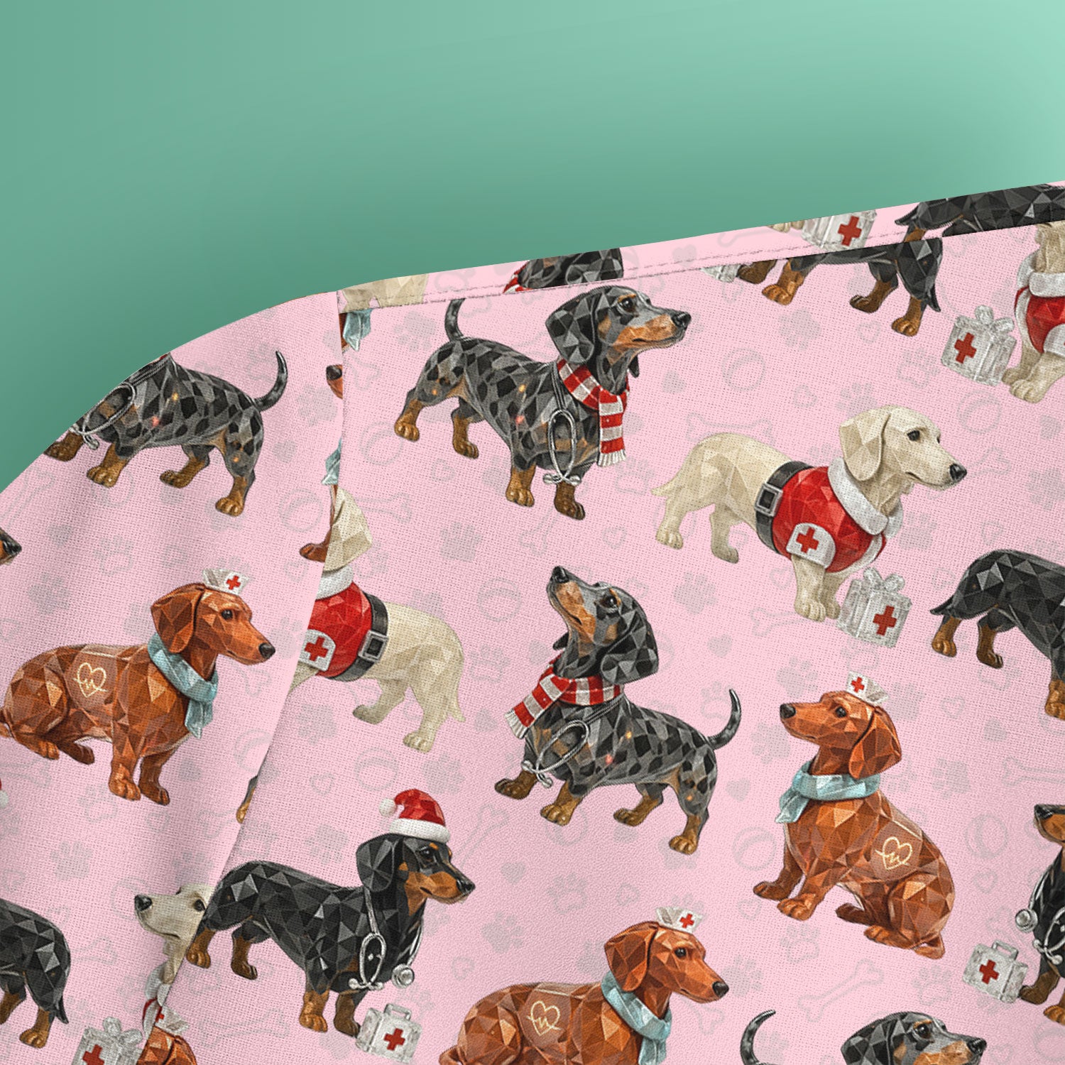 Funny Dachshund Christmas Dog Nurse Scrub Top, Holiday Puppy Medical Uniform Shirt For Nursing