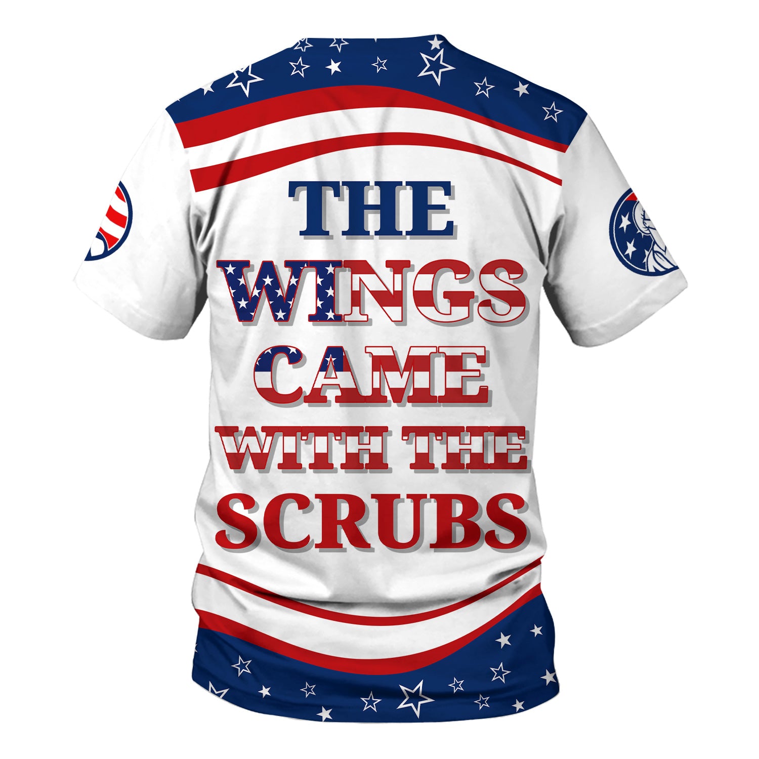 Personalized Nurse Shirt - American Flag Angel Wings & Scrubs Design - Patriotic Gift for RN LPN CNA Women