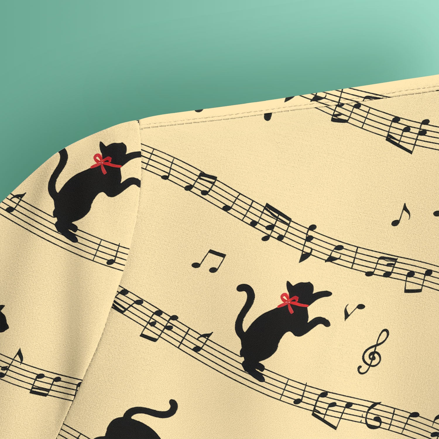 Cute Dancing Black Cat Music Staff Pattern Scrub Top, Comfortable Scrubs for Nurses