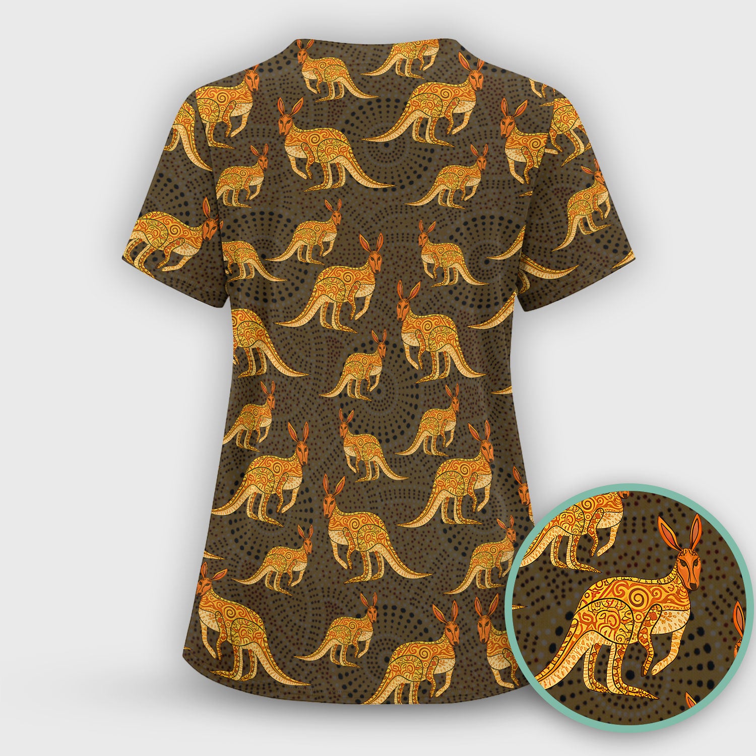 Australian Kangaroo Dot Art Inspired Medical Scrub Top - Women Uniform