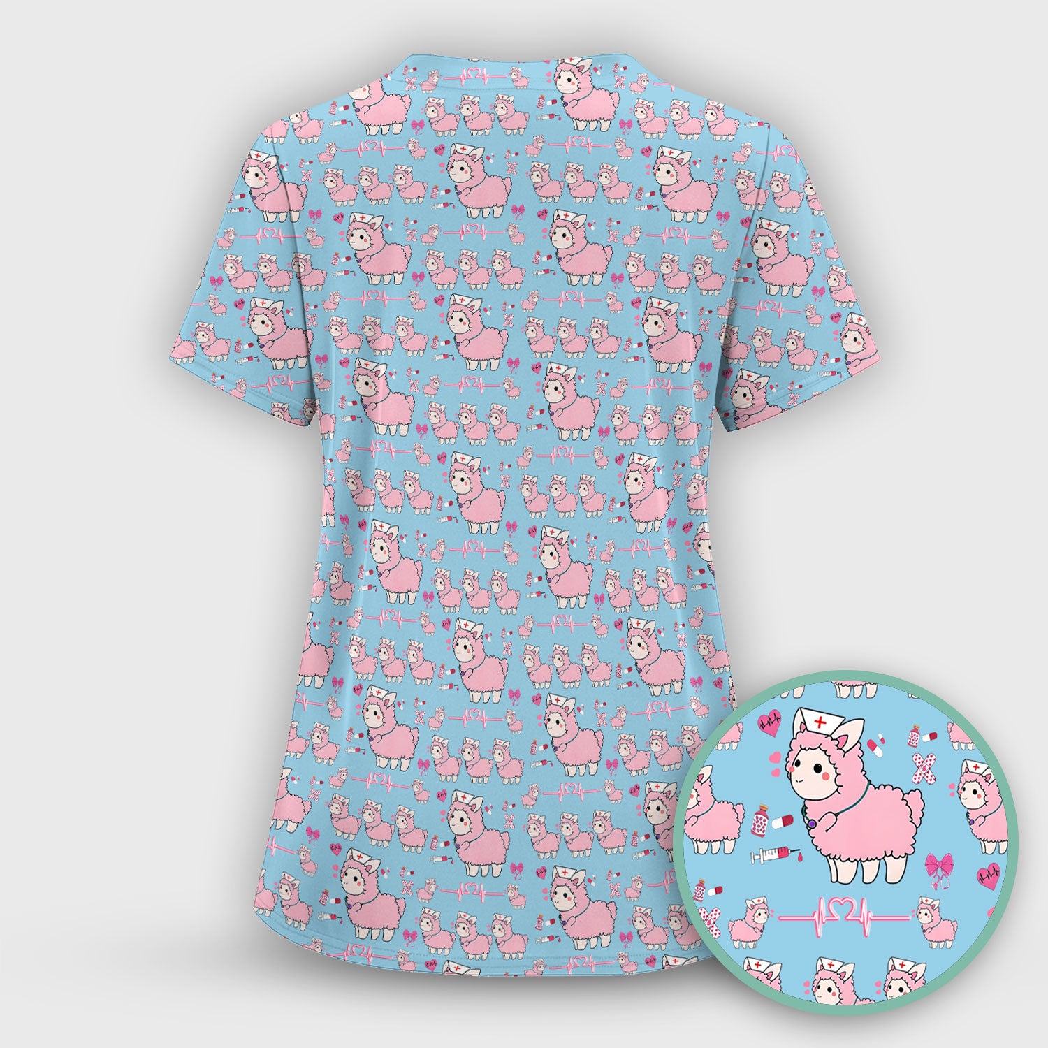 Llama Ain't Got Time For Your Drama Scrub Top, Funny Pattern Scrub Shirt, Breathable Fabrics Nursing Uniform