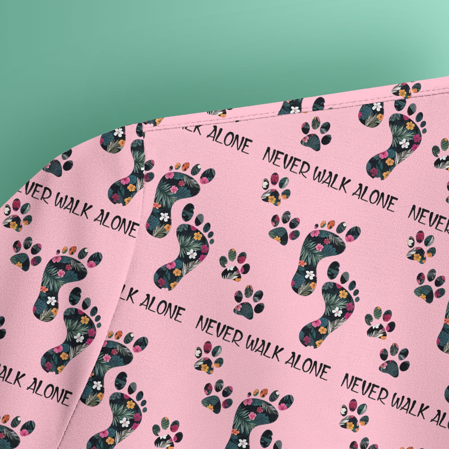 Never Walk Alone Scrub Top, Floral Paw Print Medical Scrub Shirt for Nurses, Vet Techs And Healthcare Workers
