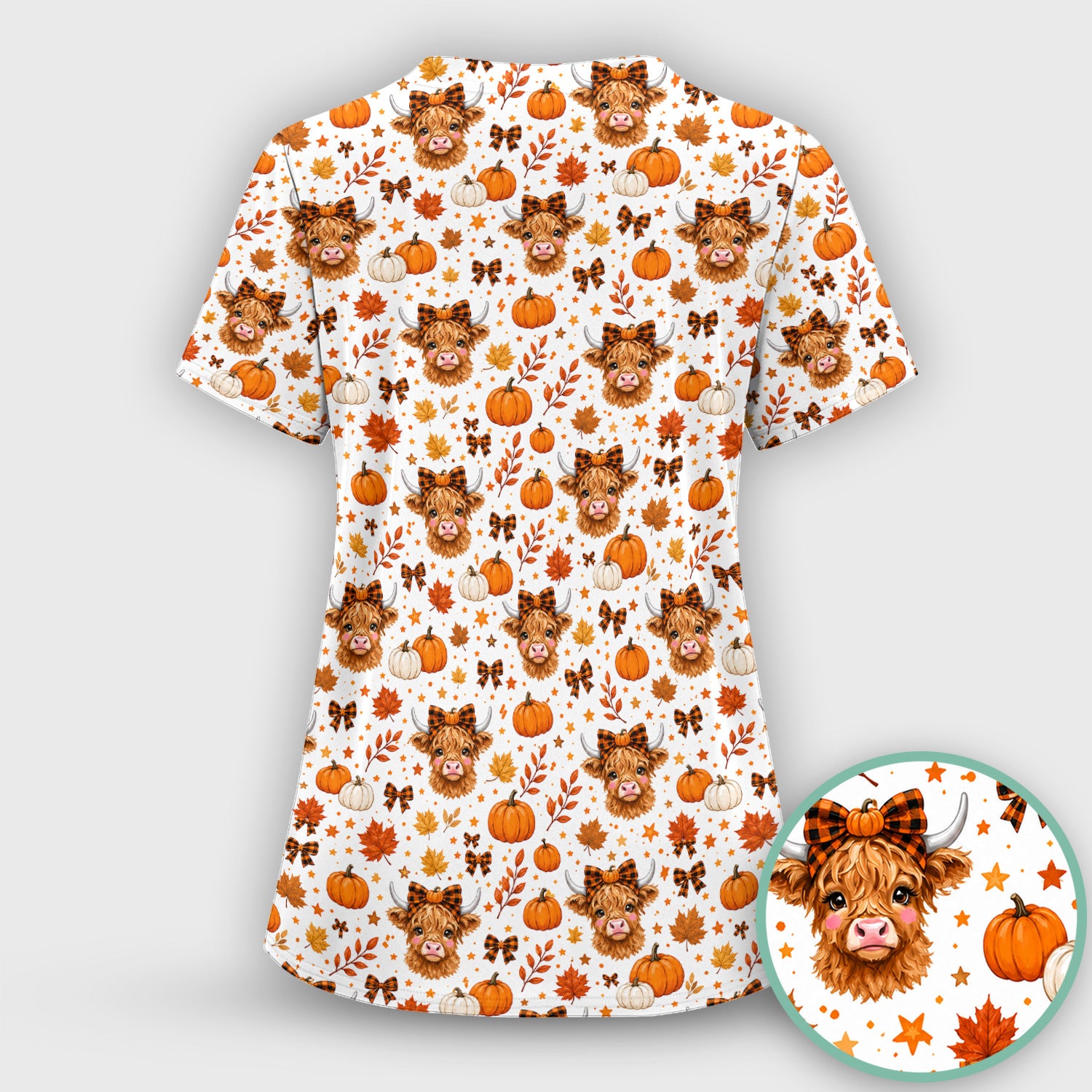 Cute Fall Highland Cow Scrub Top, Comfortable Scrubs for Nurses