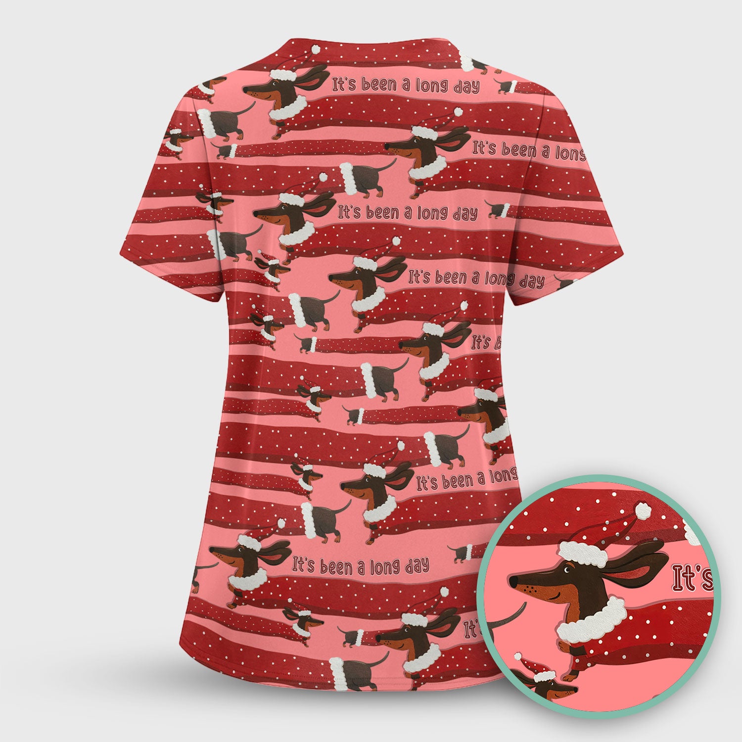 Funny Dachshund Christmas Scrub Top - It's Been a Long Day Shirt - Cute Wiener Dog Holiday Medical Uniform for Women