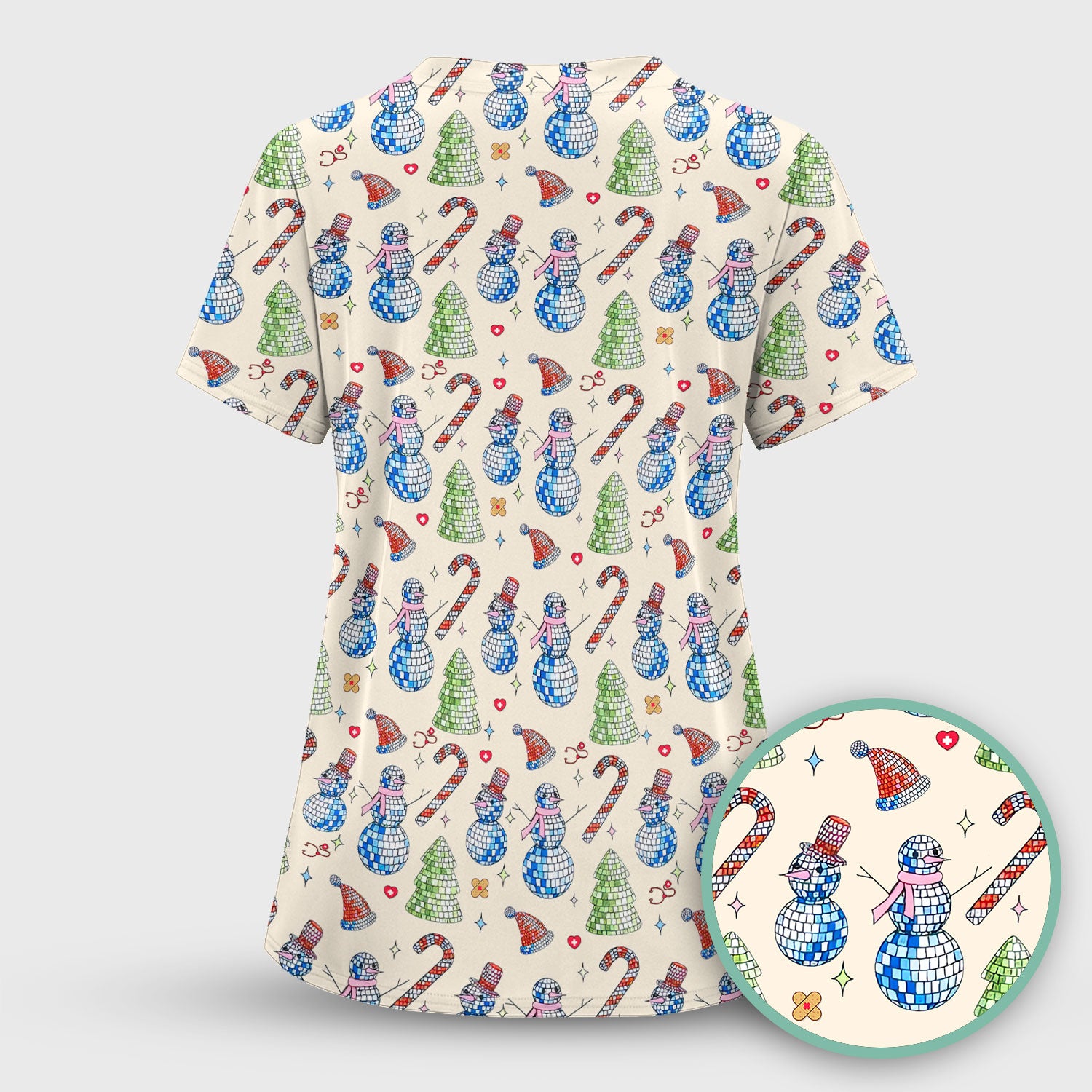 Funny Snowman Scrub Top for Women - Breathable Fabrics Med Uniform - Comfortable Scrubs for Nurses - Christmas Gift for LPN CNA RN