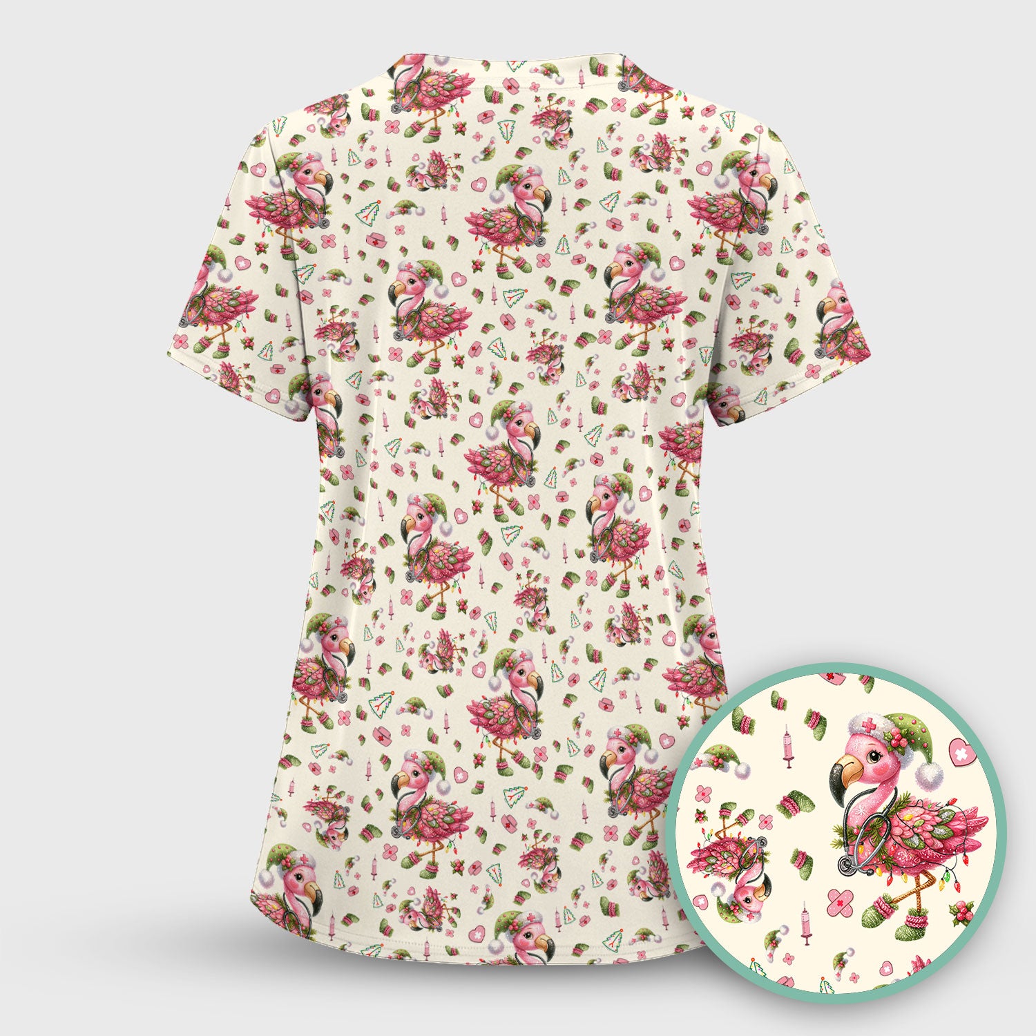 Flamingo Scrub Top for Nurse - Funny Christmas Medical Shirt - Holiday Christmas Gift for Healthcare Workers