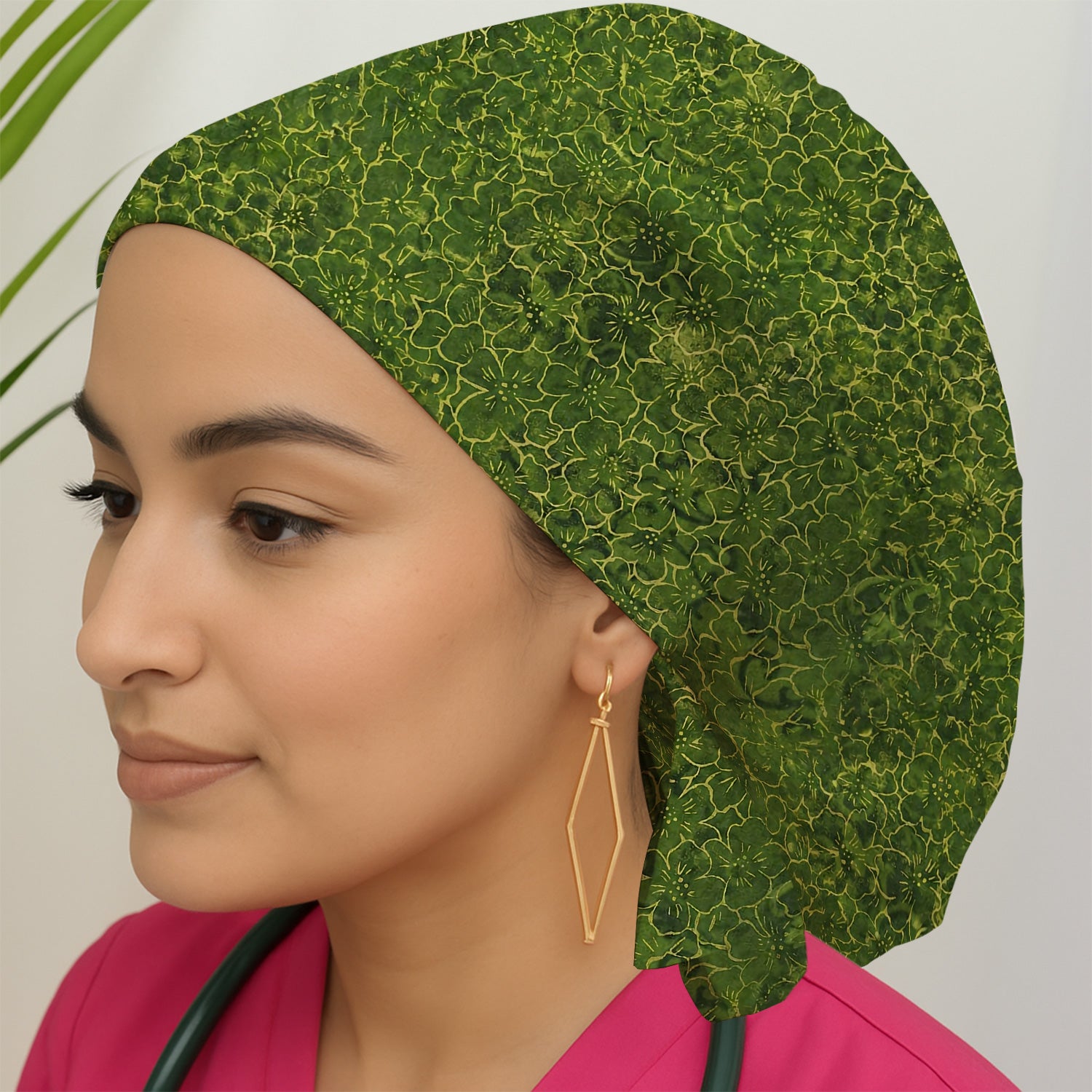 Green Floral Blossom Pattern Nurse Scrub Cap, Surgical Caps for Doctors