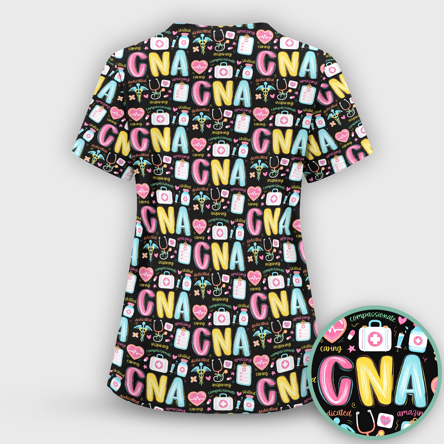 CNA Nurse Appreciation Pattern Scrub Set, Breathable Med Uniform