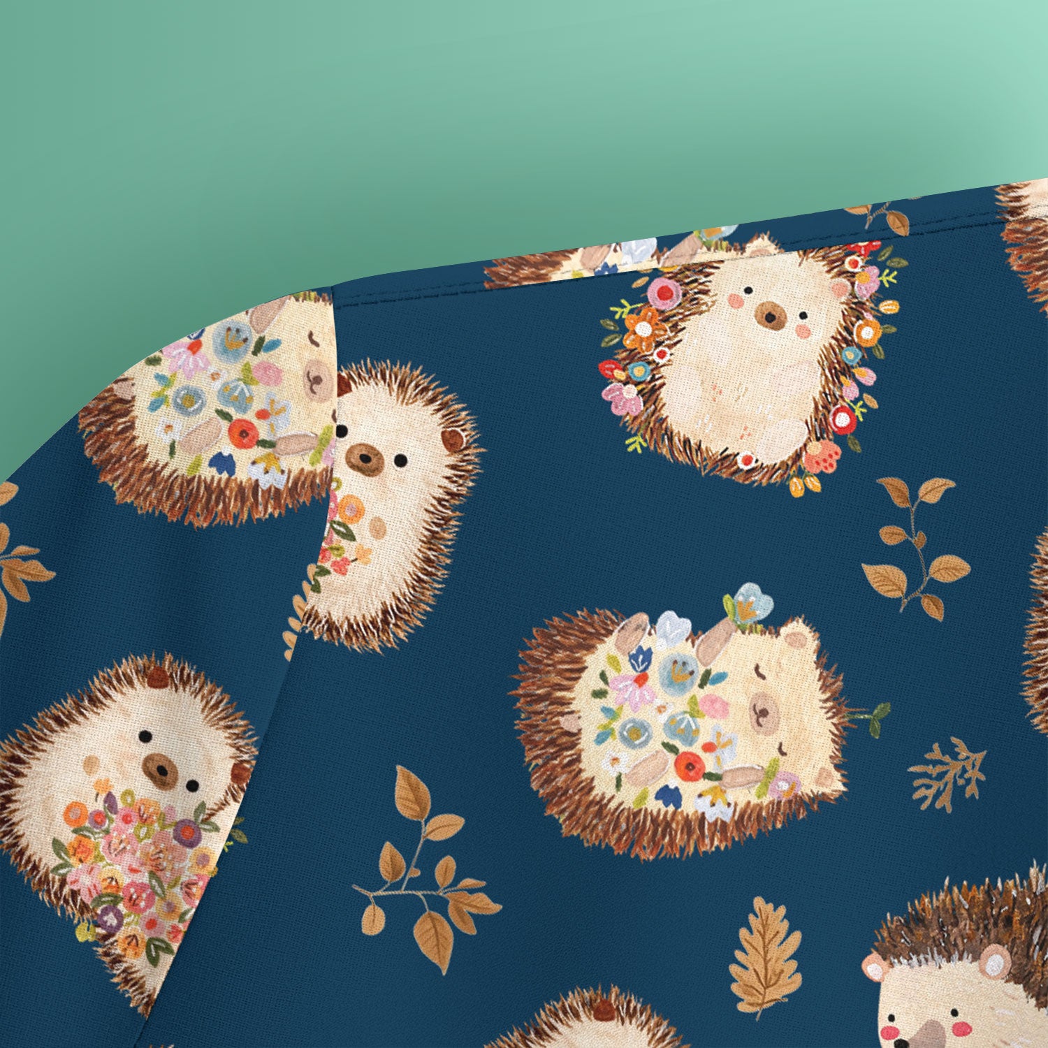 Cute Hedgehog Floral Scrub Top, Breathable Fabrics Nursing Uniform