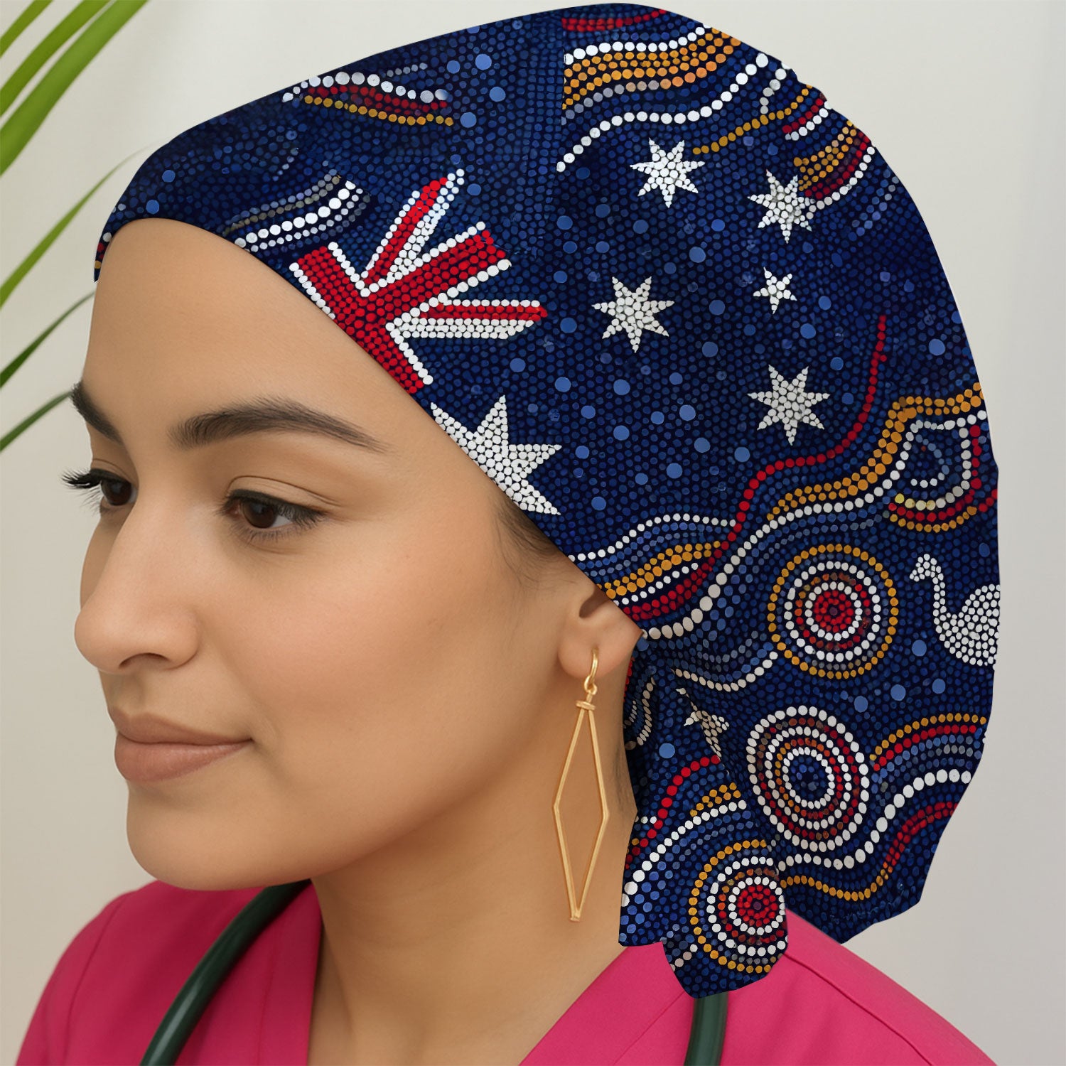 Australian Aboriginal Art Pattern Nurse Scrub Cap, Kangaroo Dot Nurses Hat For Women, Breathable Fabrics Nursing Uniform