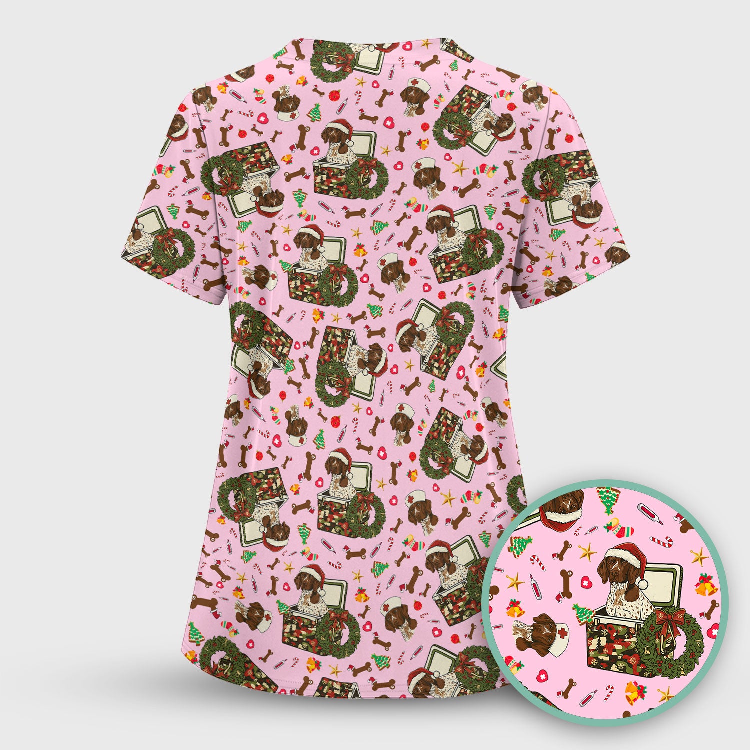 Christmas Dachshund Scrub Top - Cute Sausage Dog Nurse Shirt - Funny Holiday Medical Uniform for Women RN LPN CNA Gift