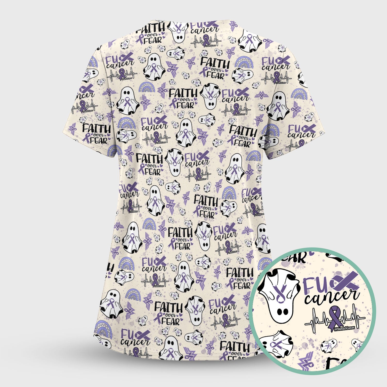 Periwinkle Ribbon Stomach Cancer Scrub Top - Awareness Nurse Shirt - November Warrior Survivor Medical Uniform Gift