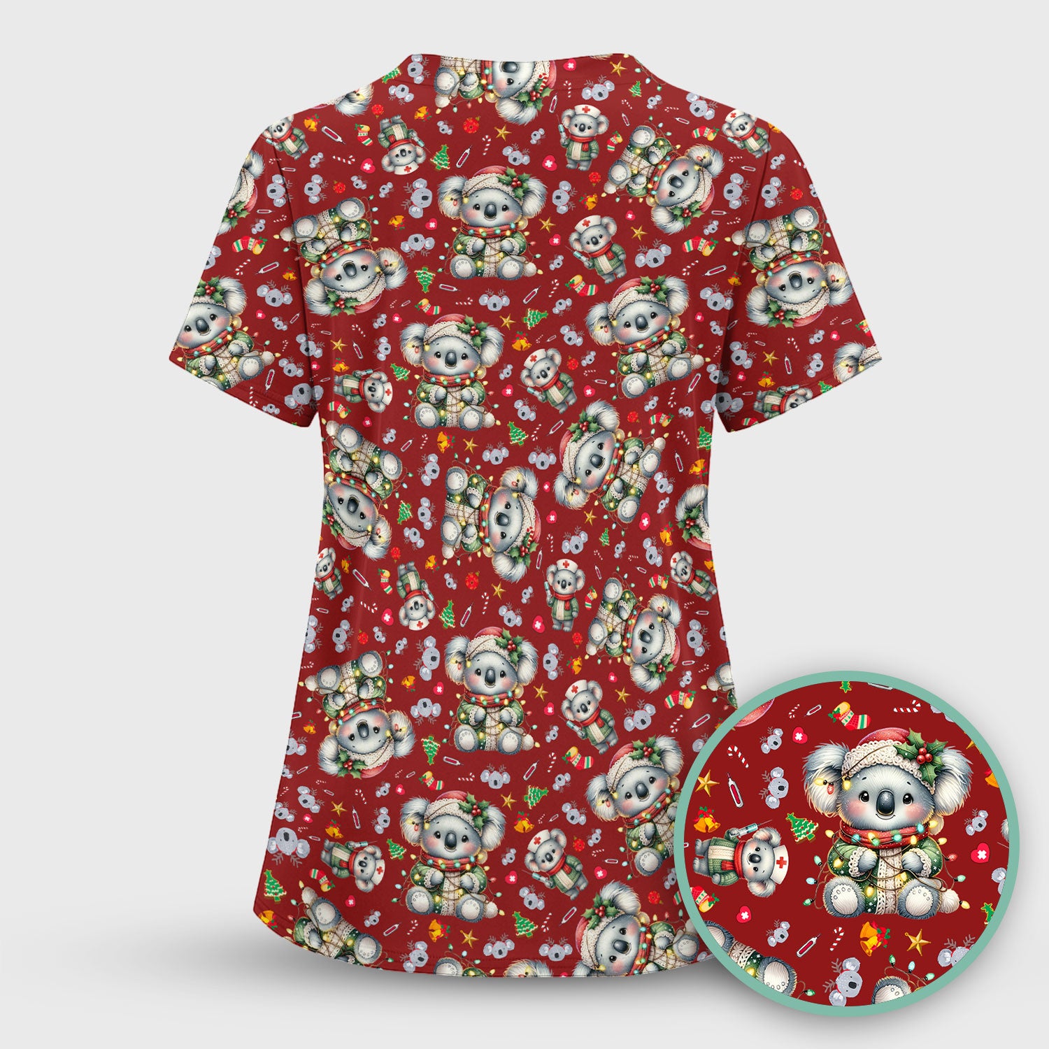 Christmas Koala Scrub Top - Cute Aussie Holiday Nurse Shirt for Women - Funny Animal Medical Uniform