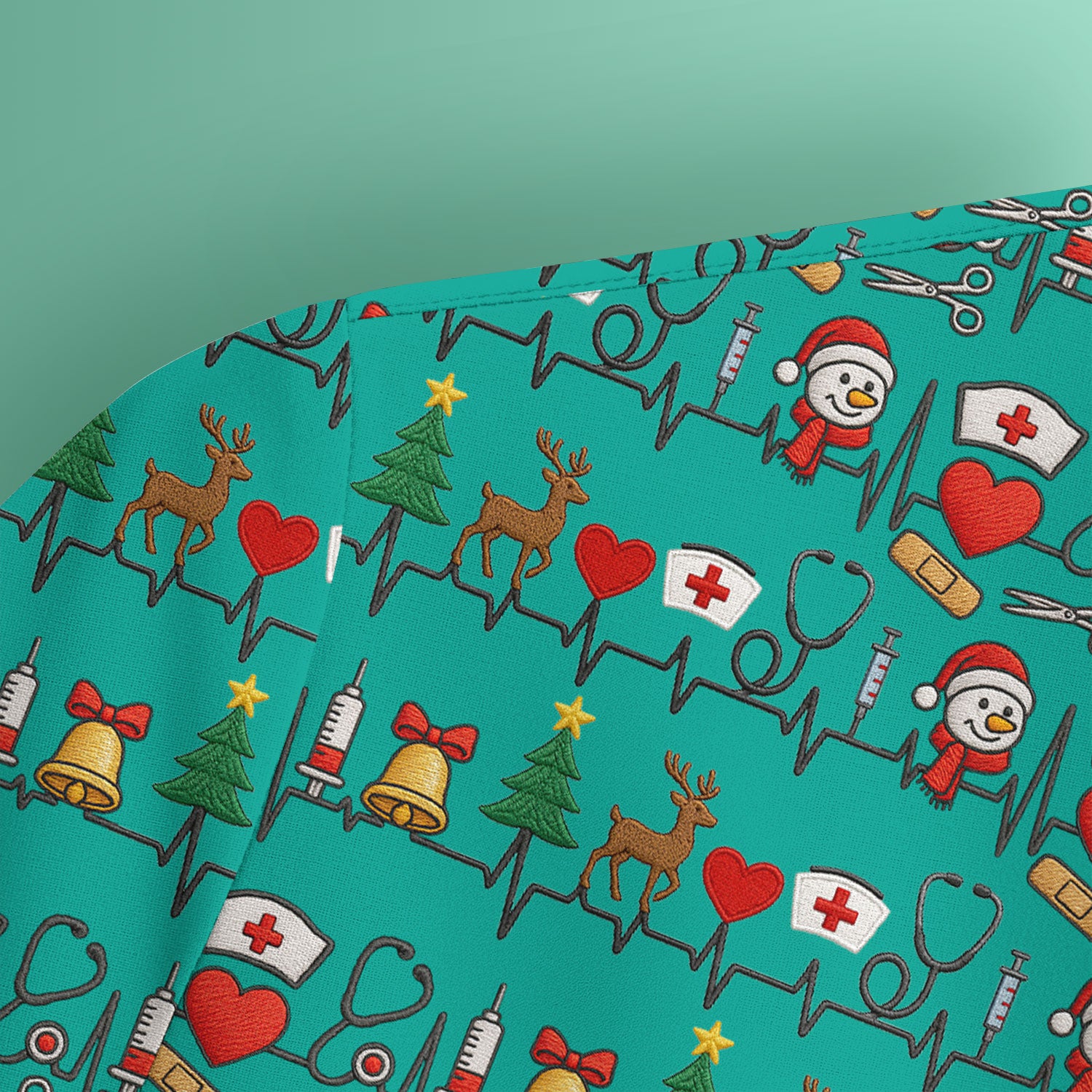 Cute Snowman Nurse Scrub Top, Christmas Holiday Medical Uniform For Nursing, Festive Heartbeat Print Nurse Shirt