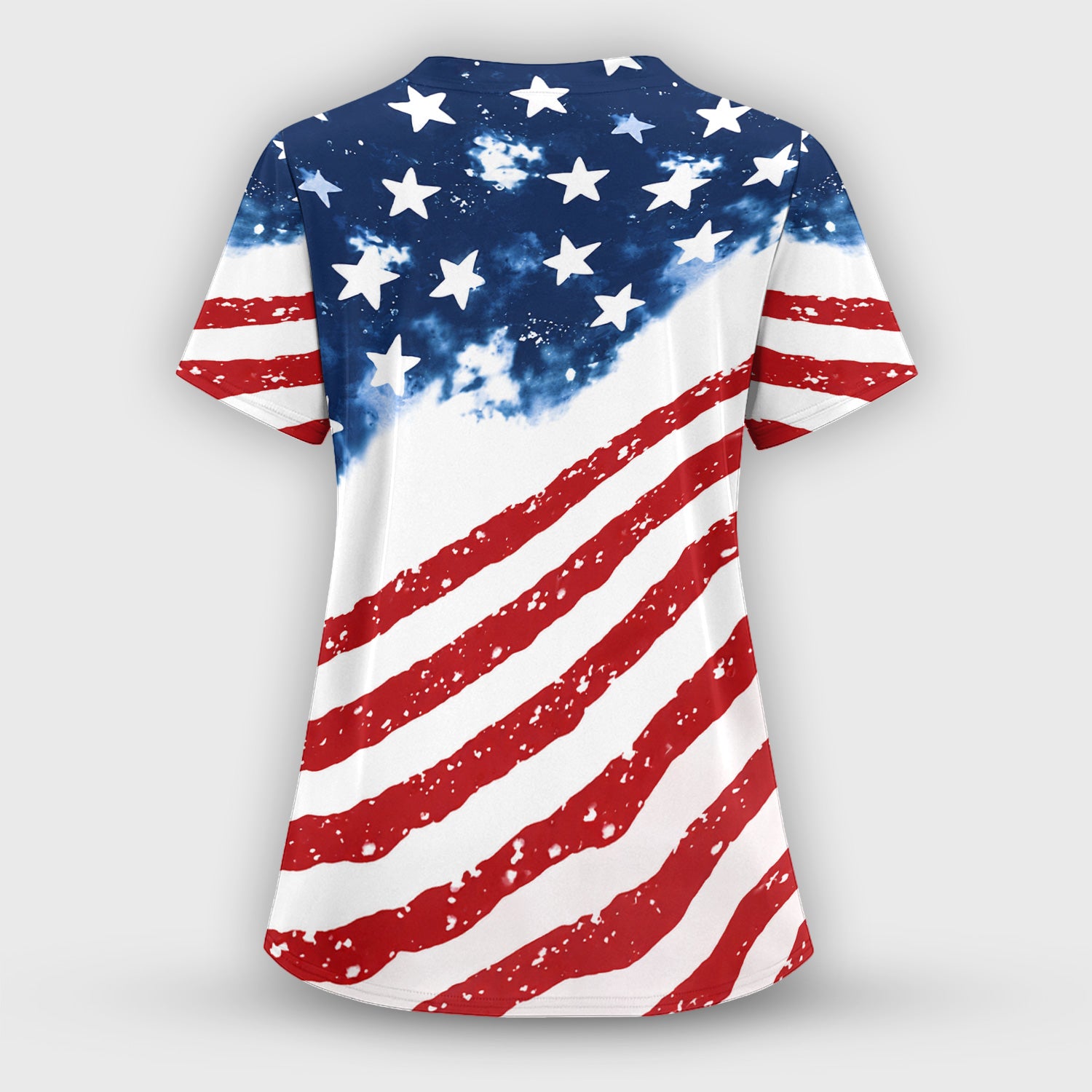 USA Stars And Stripes Pattern Scrub Set, Scrub Pants and V Neck Top