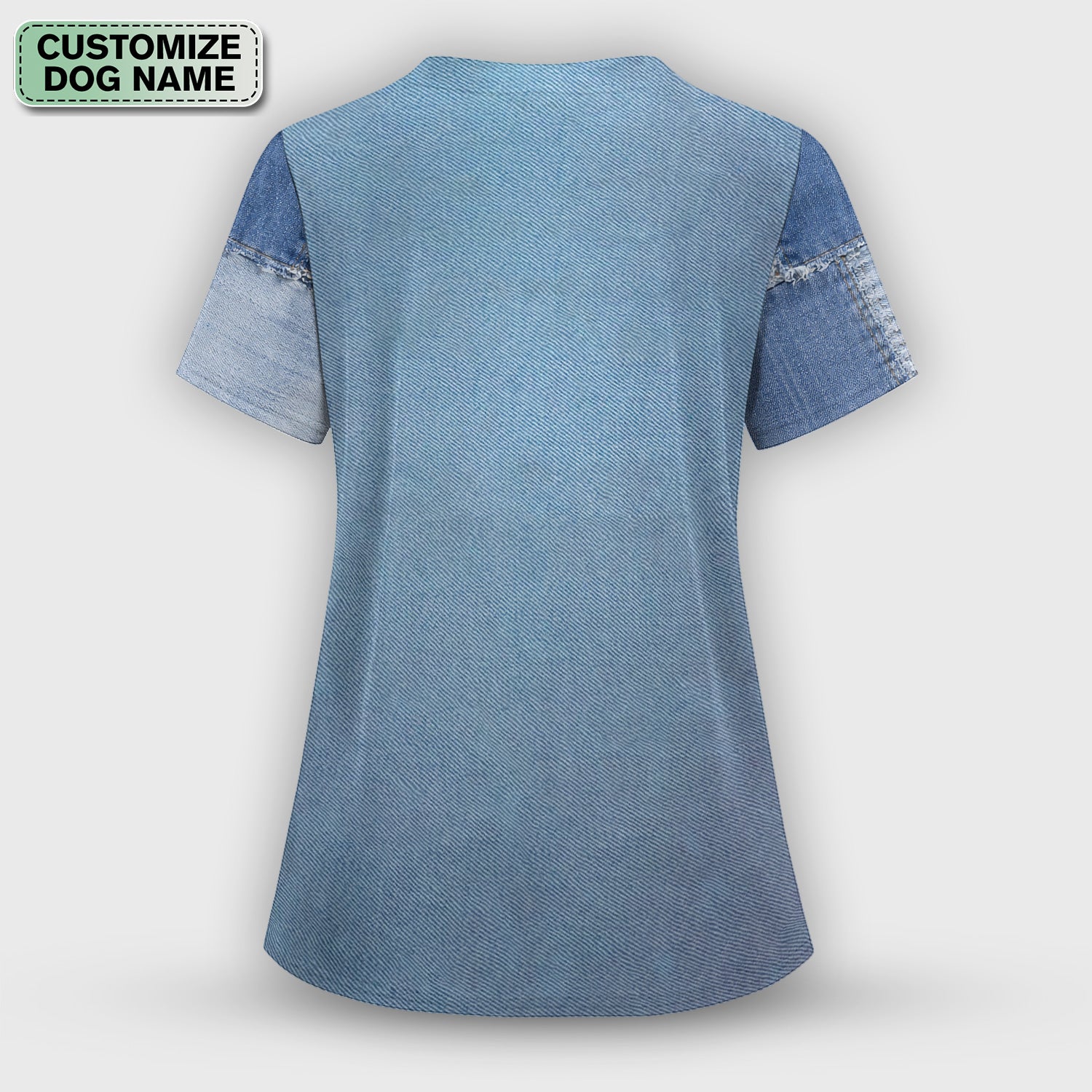 Custom Dog Name Denim French Bulldog Scrub Top, Breathable Fabrics Nursing Uniform