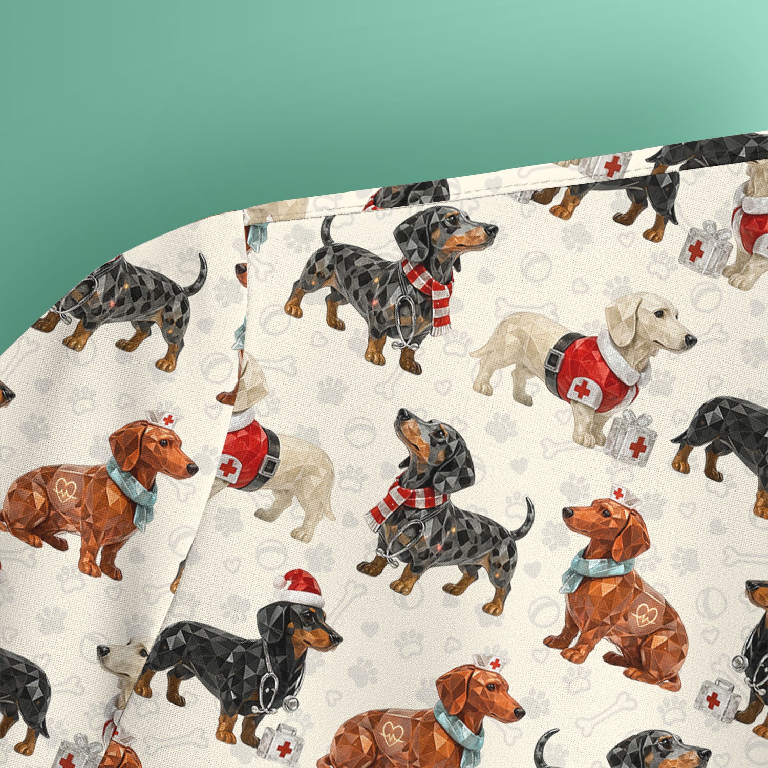 Funny Dachshund Christmas Dog Nurse Scrub Top, Holiday Puppy Medical Uniform Shirt For Nursing
