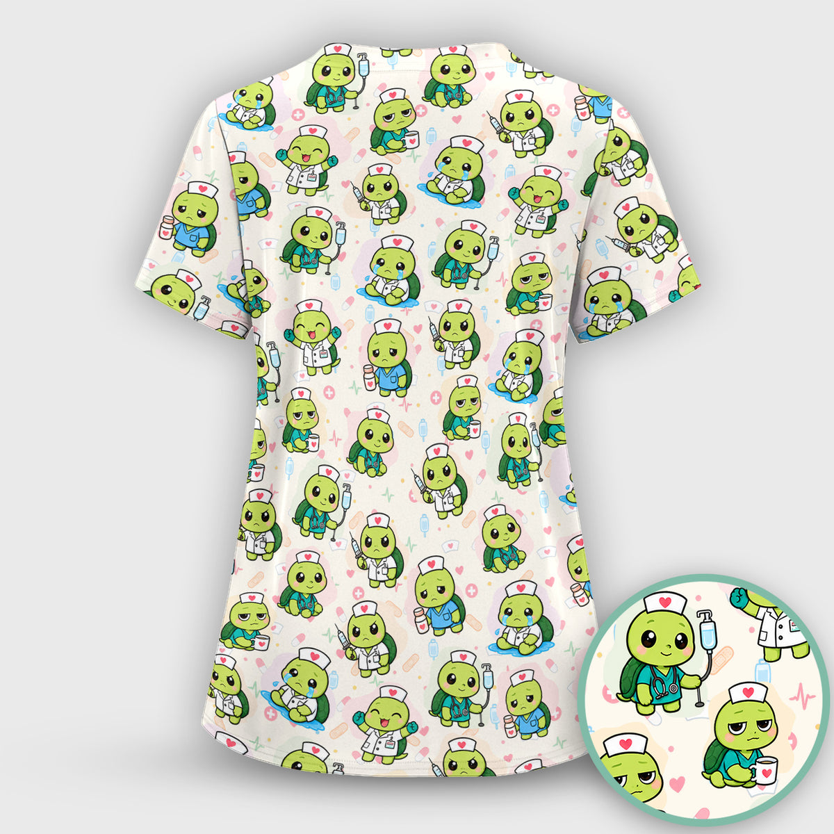 Cute Nurse Turtle Medical Icons Scrub Top, Comfortable Scrubs for Nicu Nurses