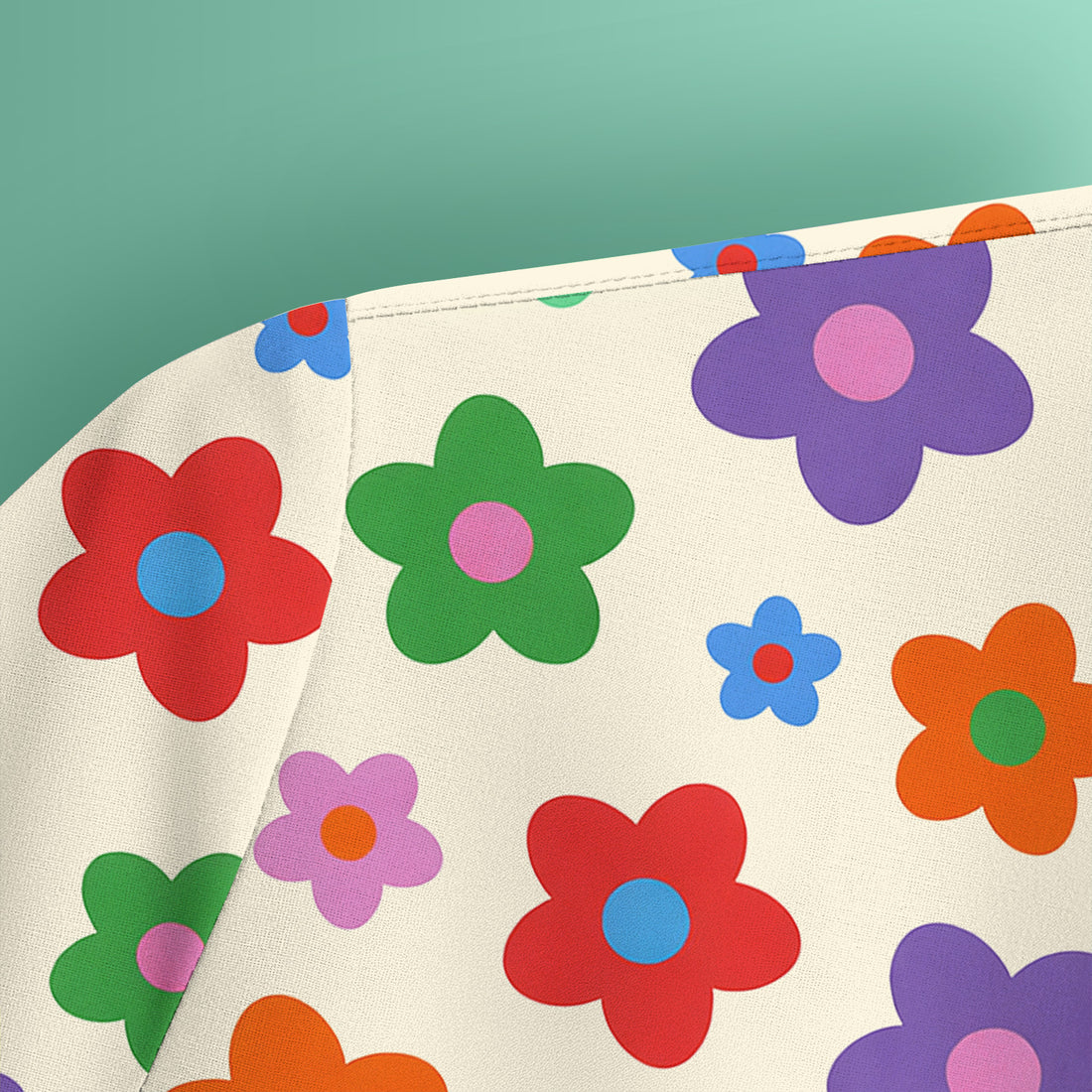 Colorful Retro Flower Pattern Print Scrub Top, Breathable Fabrics Nursing Uniform