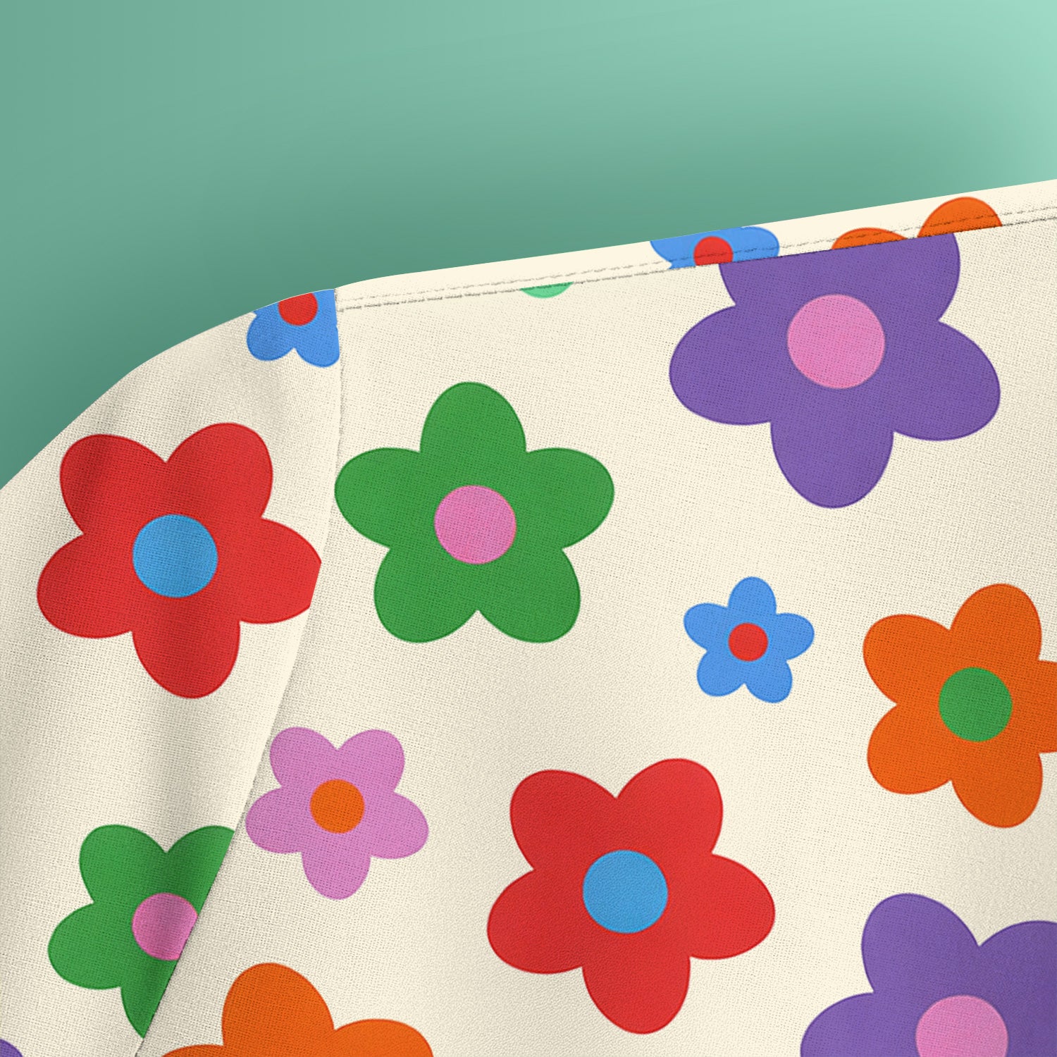 Colorful Retro Flower Pattern Print Scrub Top, Breathable Fabrics Nursing Uniform