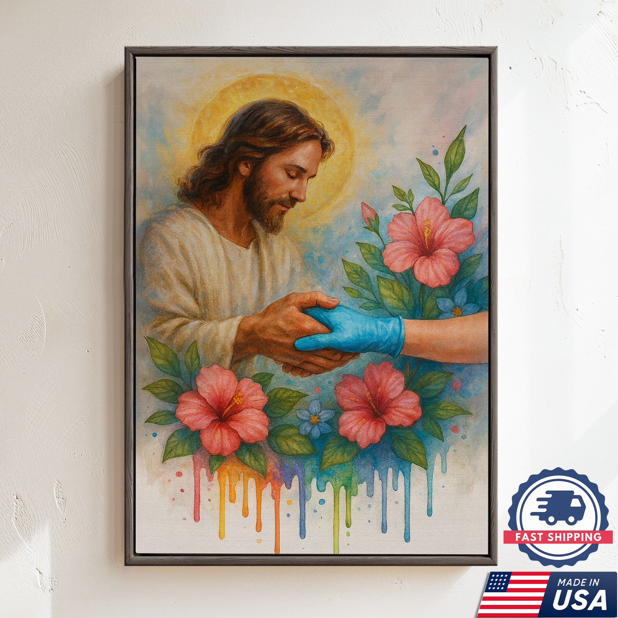 Christian Nurse Canvas, Religious Healthcare Wall Decor, Healing Hand of God, RN LPN CNA Gift