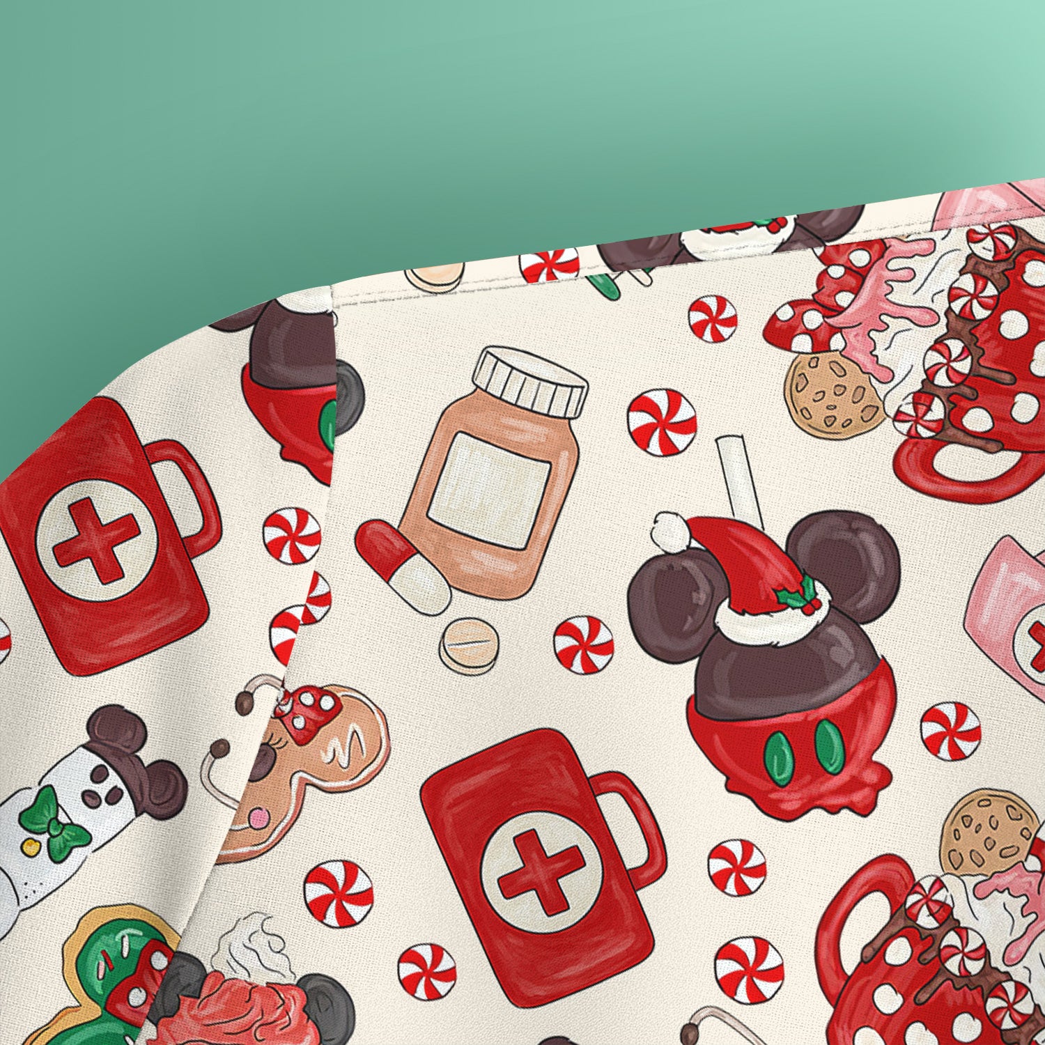 Christmas Scrub Top for Nurses - Cute Gingerbread Cupcake Candy Medical Shirt - Xmas Holiday Uniform for Women RN CNA LPN