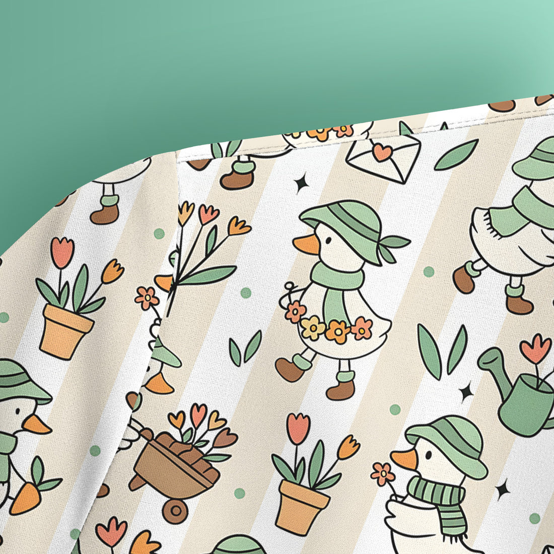 Cute Gardening Duck Floral Pattern Scrub Top, Comfortable Scrubs for Nurses