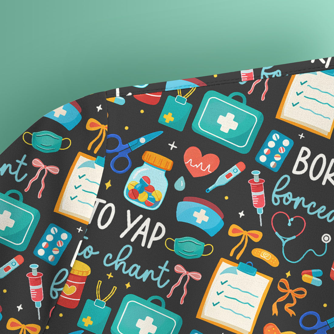 Born To Yap Medical Tools Pattern Scrub Top, Comfortable Scrubs for Nurses