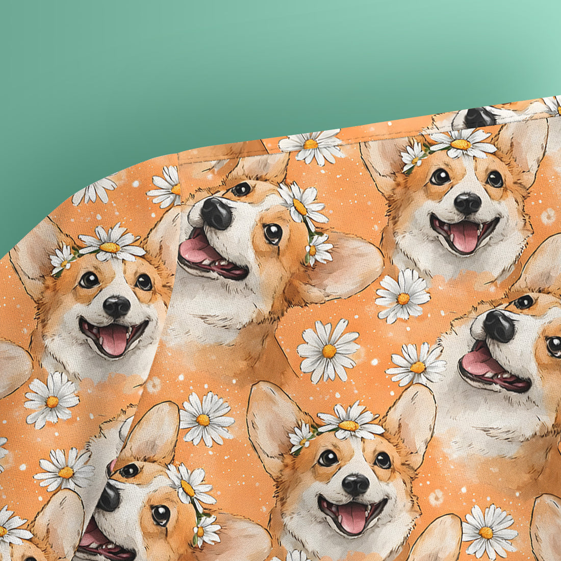 Happy Corgi Daisy Floral Pattern Orange Scrub Top, Breathable Fabrics Nursing Uniform