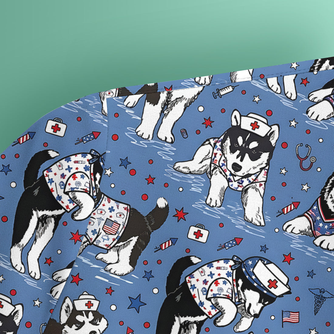 Cute Nurse Husky Dog Medical Pattern Scrub Top, Comfortable Scrubs for Nurses