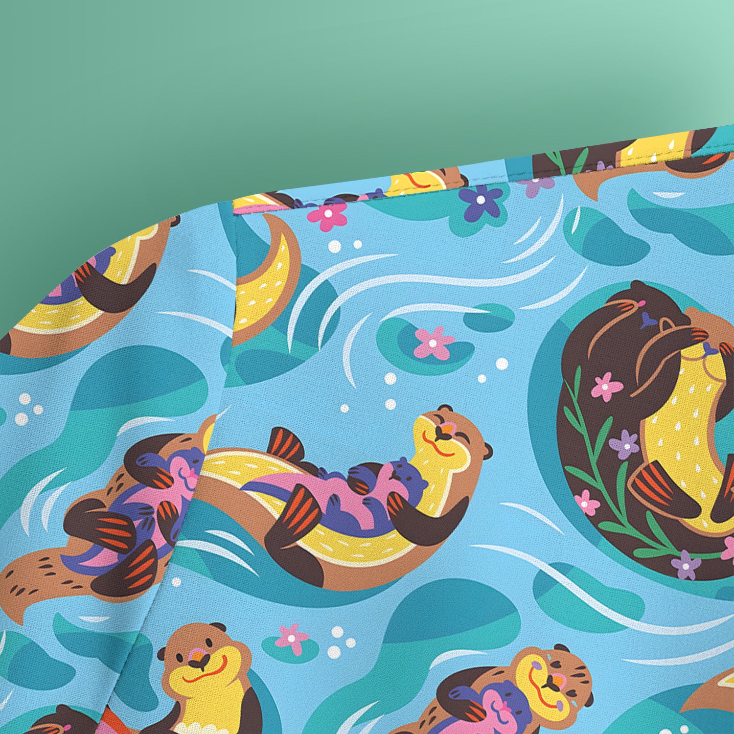 Otter Floating River Rainbow Pattern Scrub Top, Comfortable Scrubs for Nurses