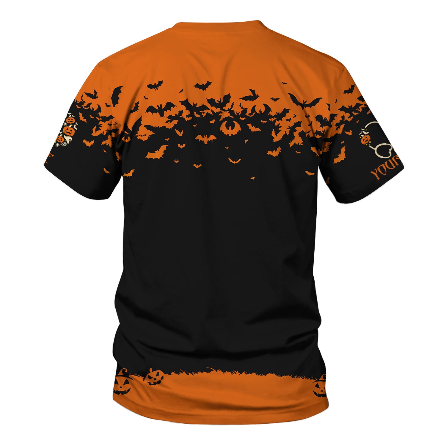 Funny Halloween Nurse Scrub Top - Spooky Skeleton Print Shirt for RN CNA LPN - Custom Name Medical Uniform for October Shift