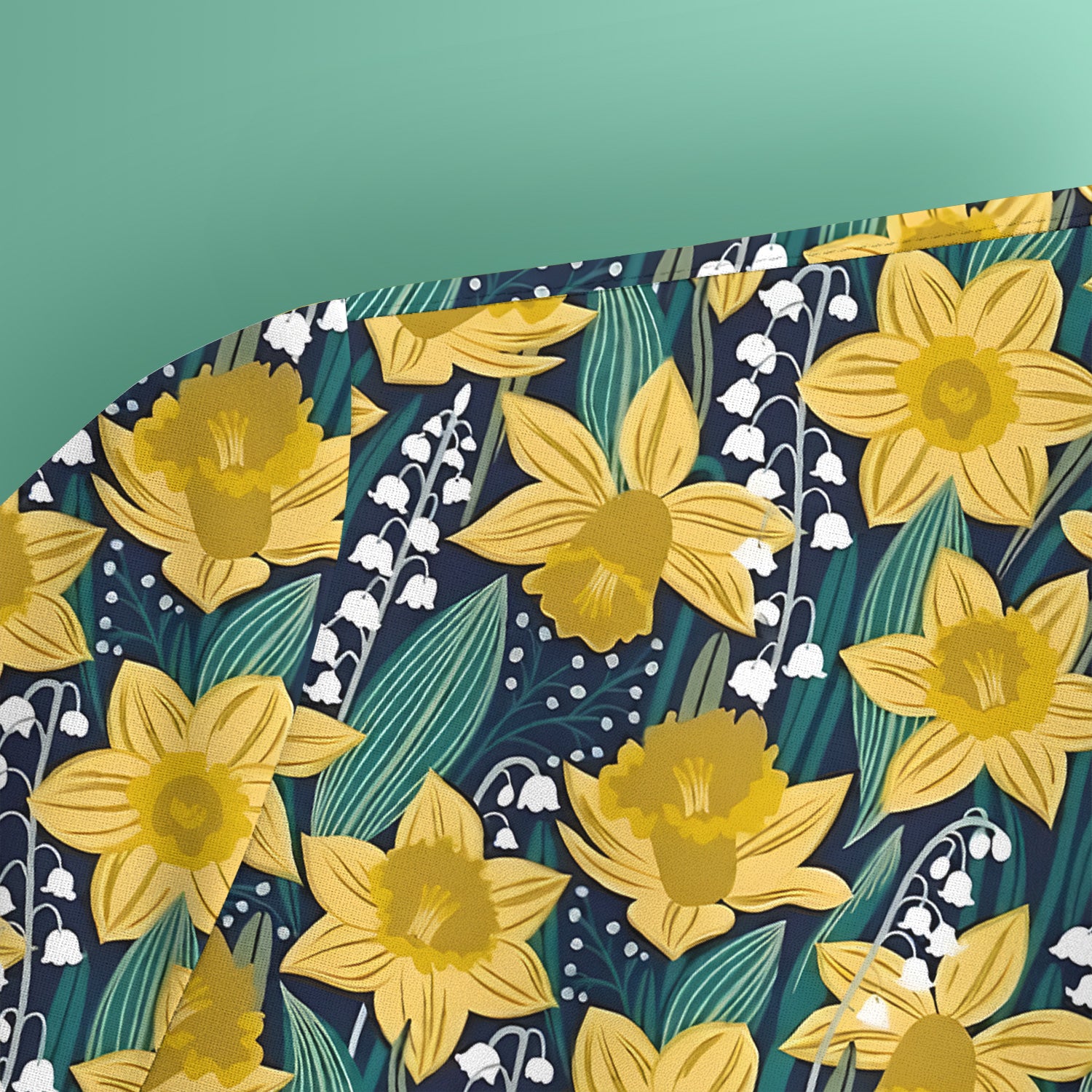 Yellow Daffodil Lily Valley Pattern Scrub Top, Comfortable Scrubs for Nurses