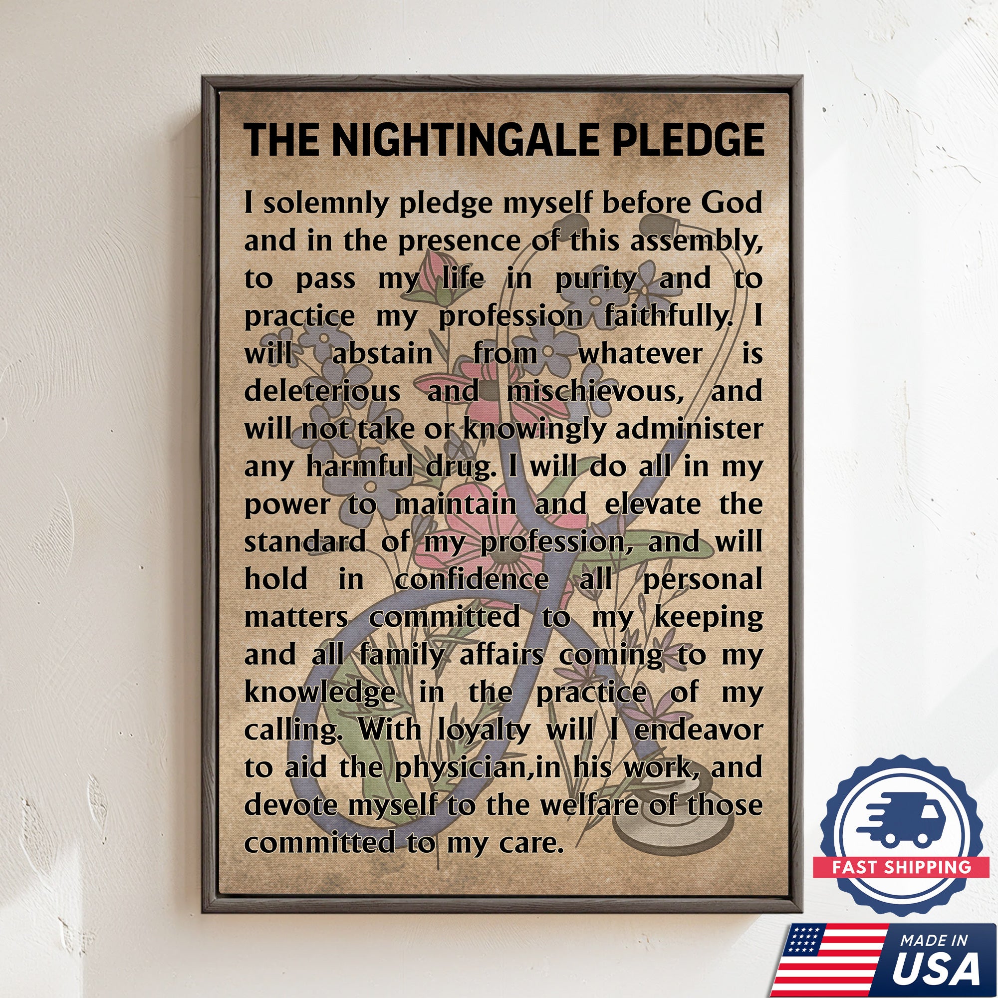 Nightingale Pledge Canvas, Nurse Graduation Gift Wall Decor for RN LPN, Healthcare Worker Office Home Decor Gift