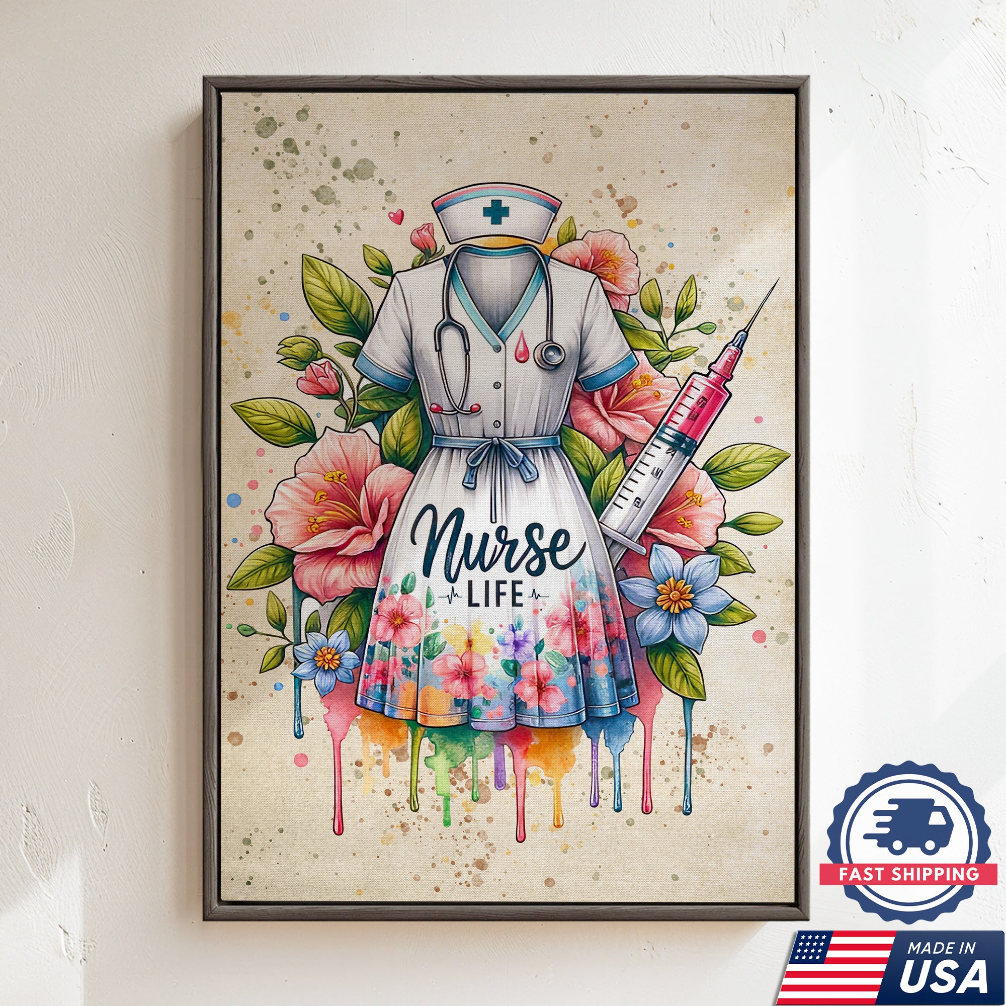 Nurse Life Canvas Art, Floral Nurse Dress Wall Decor, Nurse Graduation Gift for CNA RN LPN