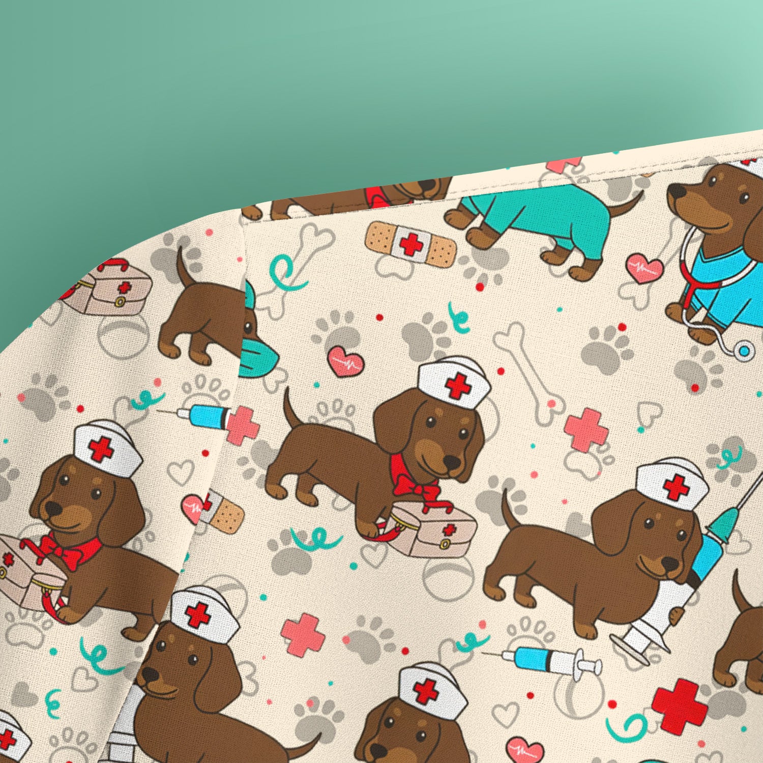 Cute Wiener Dog Dachshund Nurse Scrub Top, Funny Dachshund Dog Scrubs Shirt, Breathable Fabrics Nursing Uniform