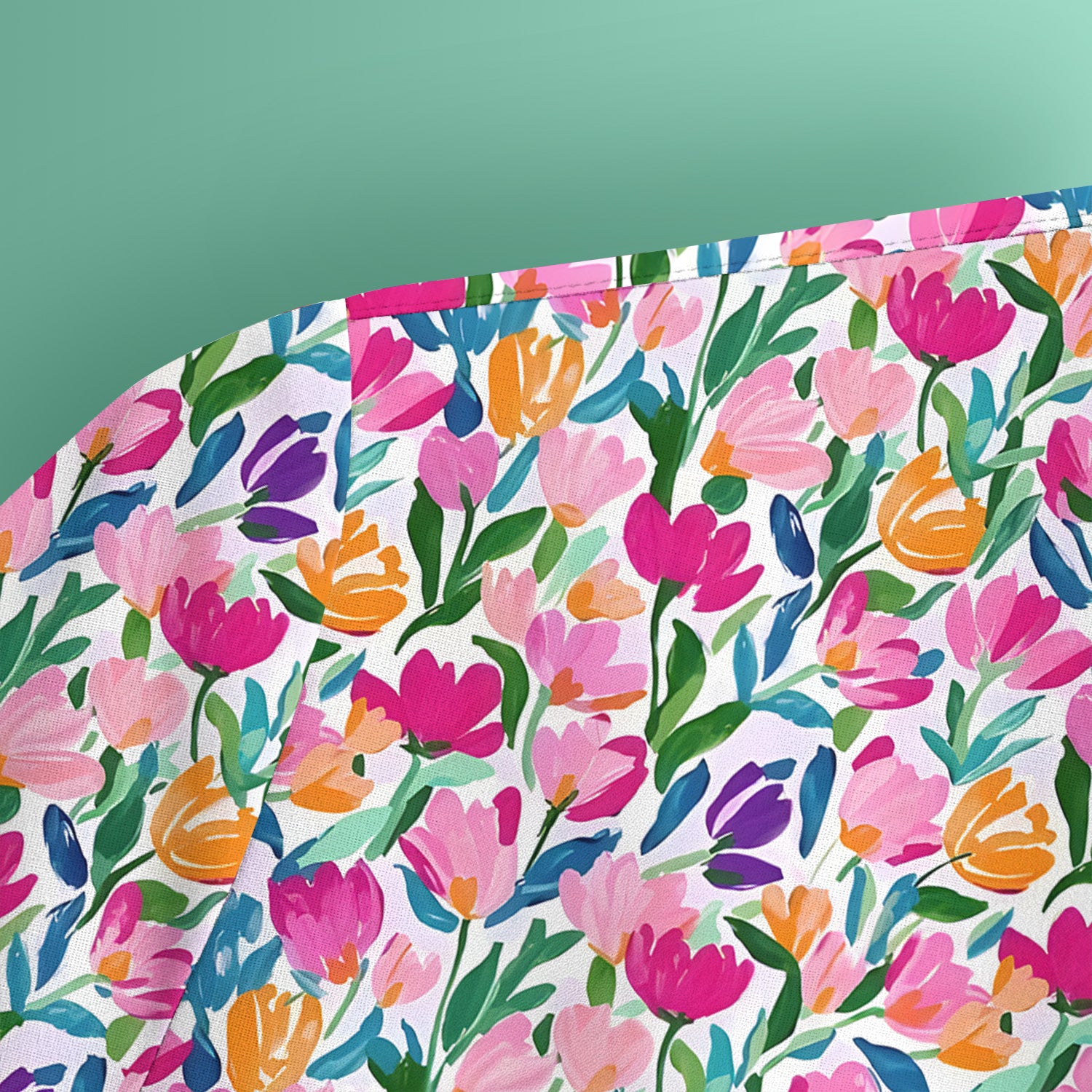 Vibrant Tulip Meadow Pattern Scrub Top, Breathable Fabrics Nursing Uniform